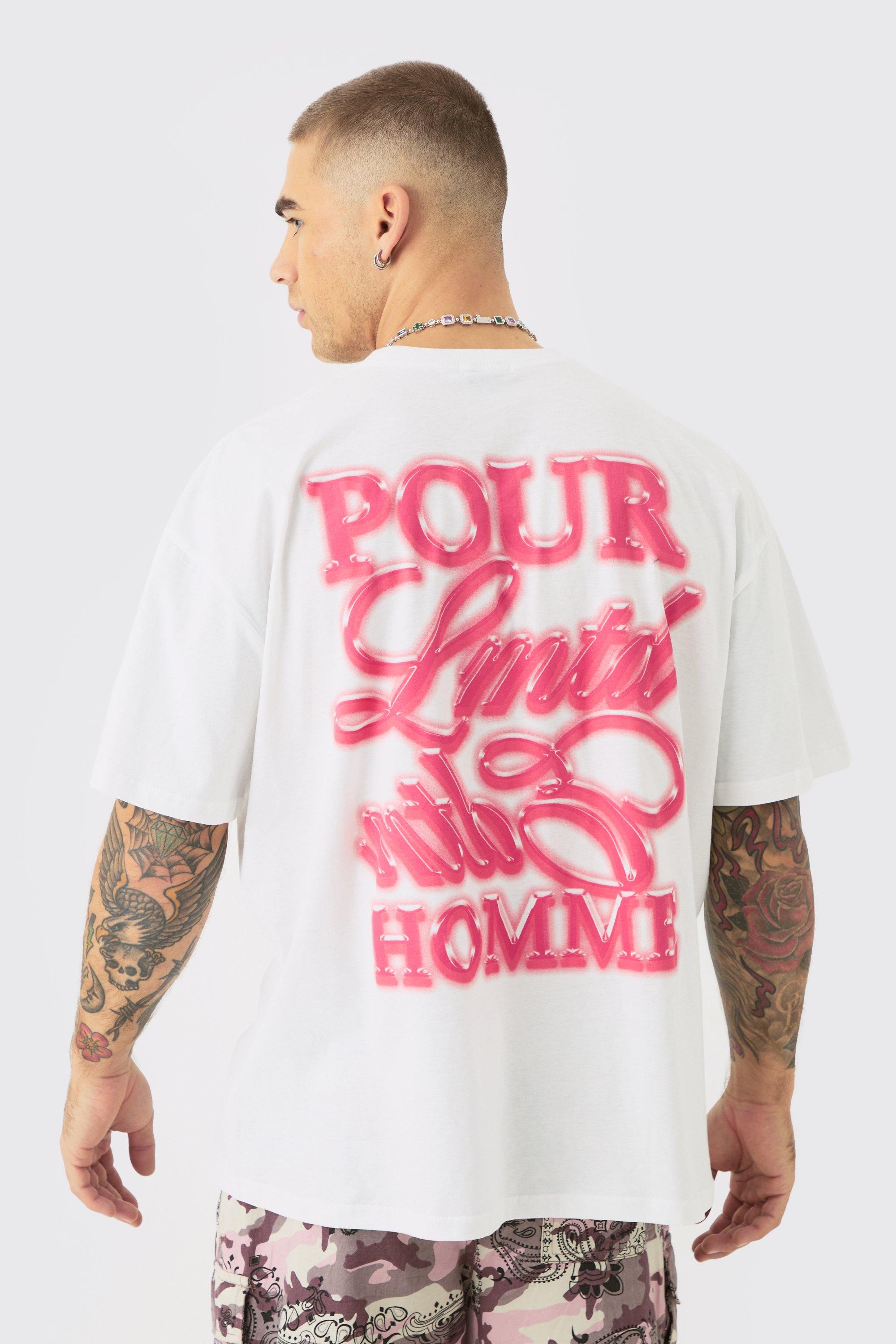 Image of Oversized Boxy Homme Text Print T-shirt, Bianco
