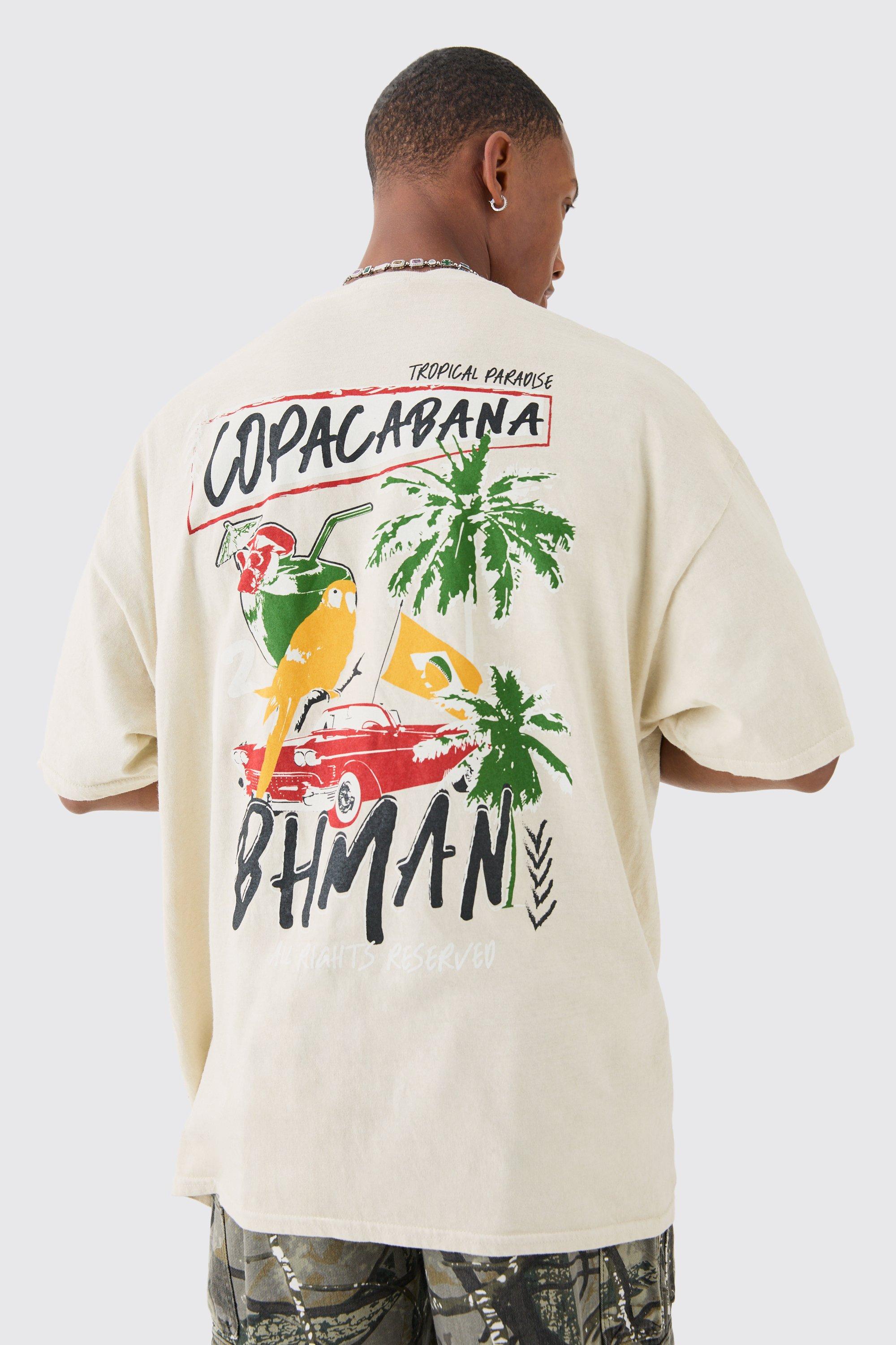 T-shirt oversize con stampa Copacabana sul retro, Beige