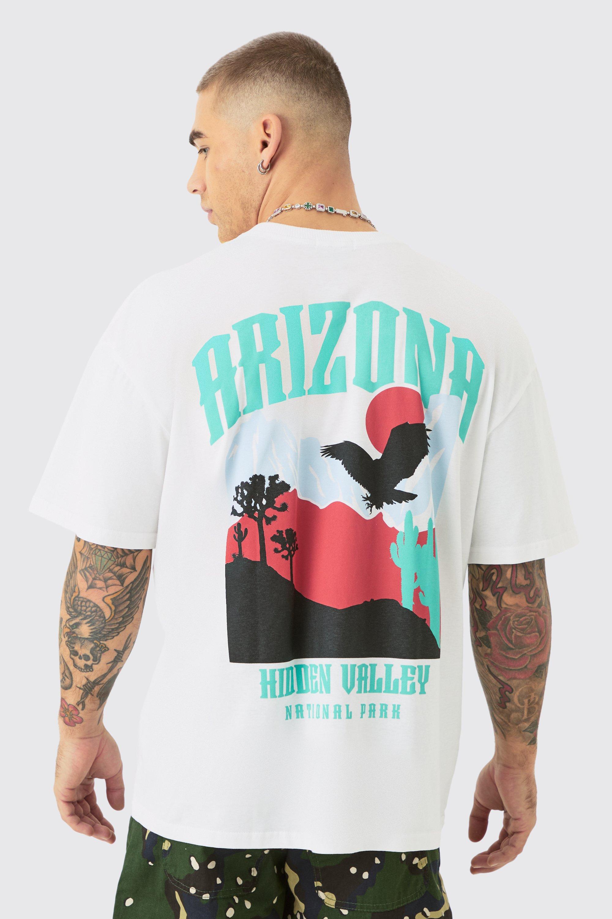 Image of Oversized Arizona Landscape Print T-shirt, Bianco