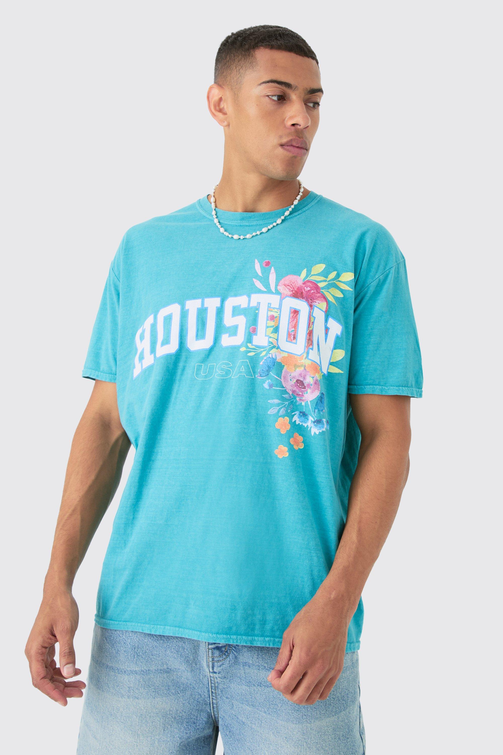 Image of Oversized Extended Neck Houston Floral T-shirt, Verde