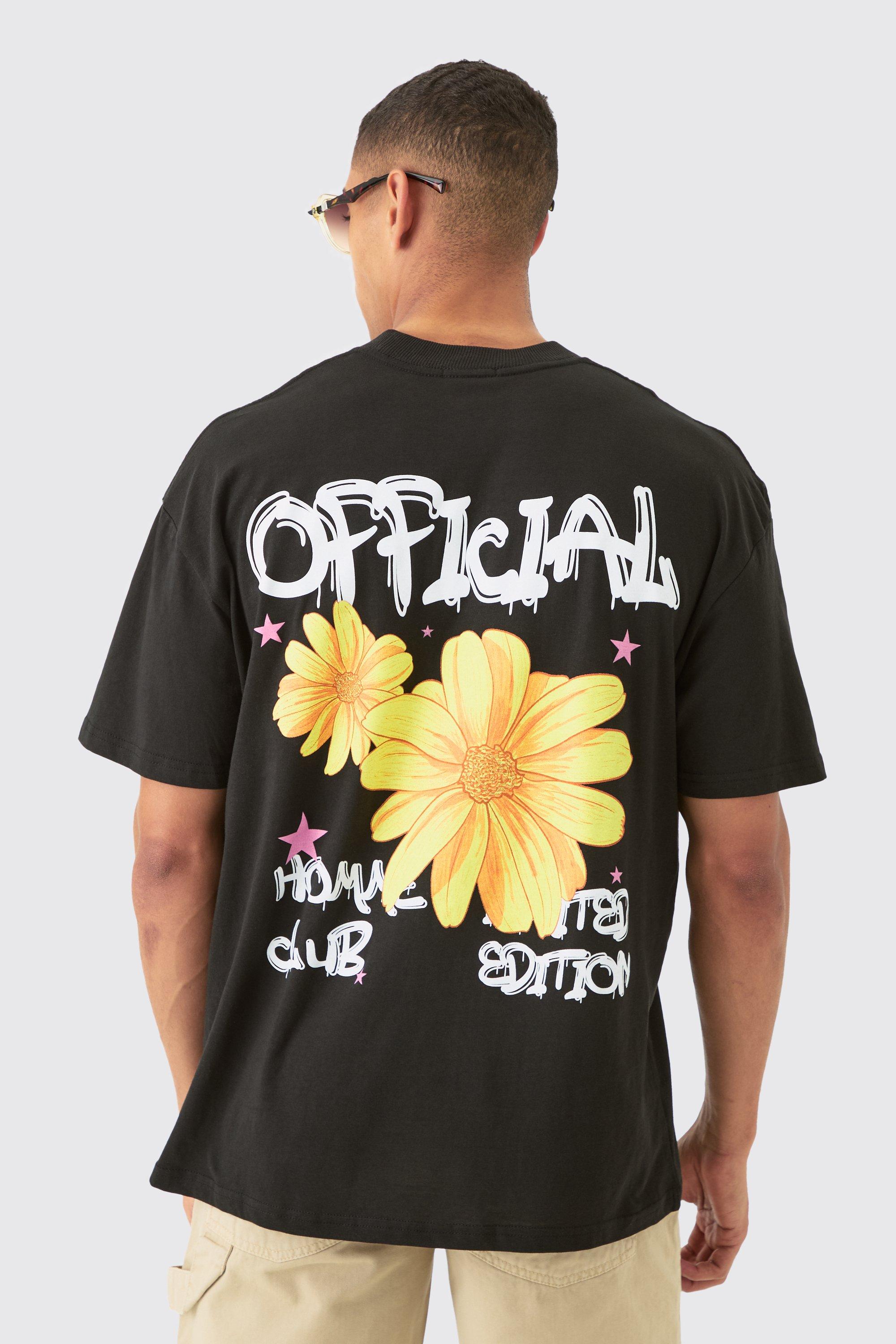 Image of Oversized Sunflower Doodle Print T-shirt, Nero