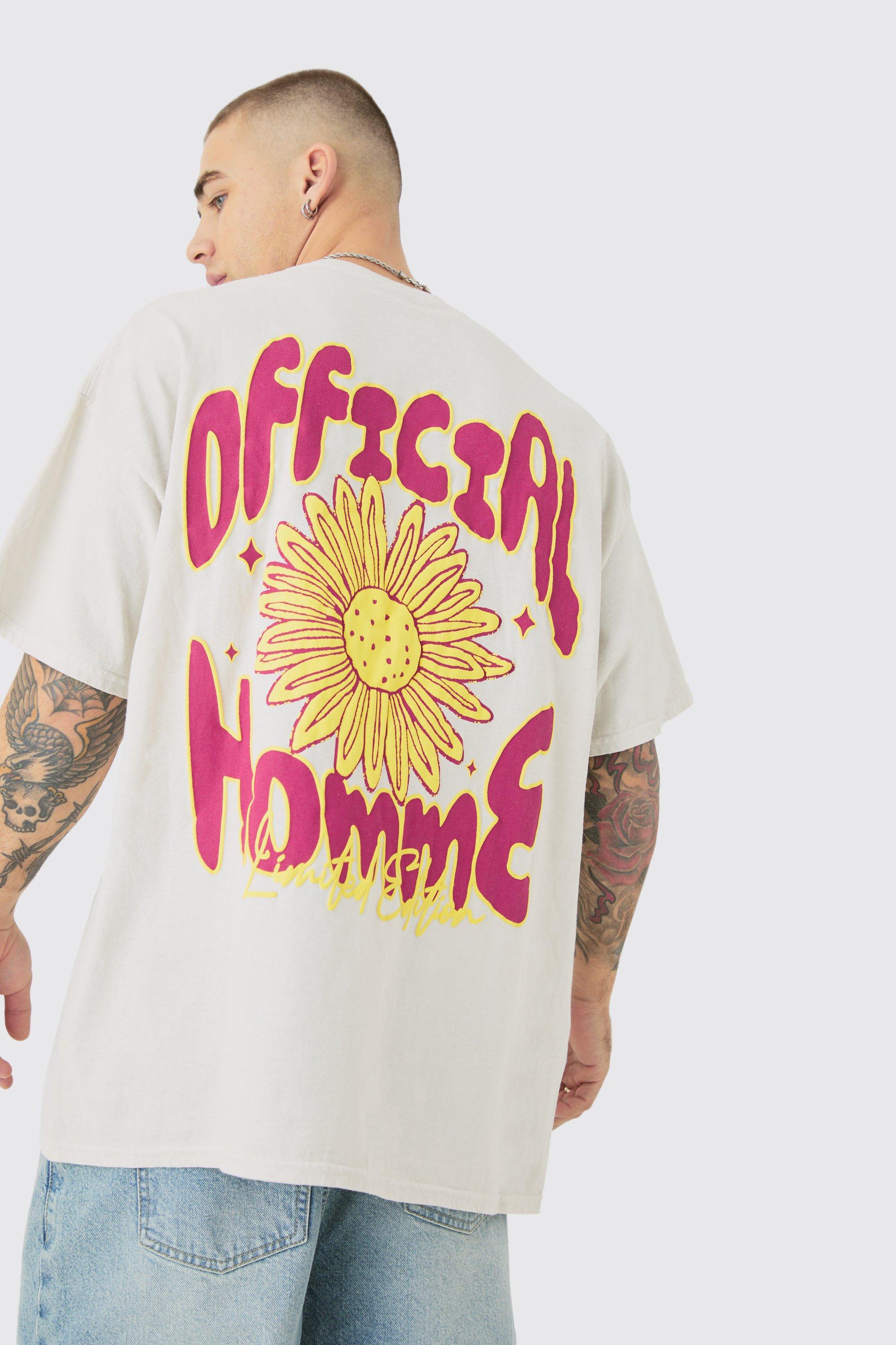 Image of Oversized Floral Puff Print Wash T-shirt, Cream