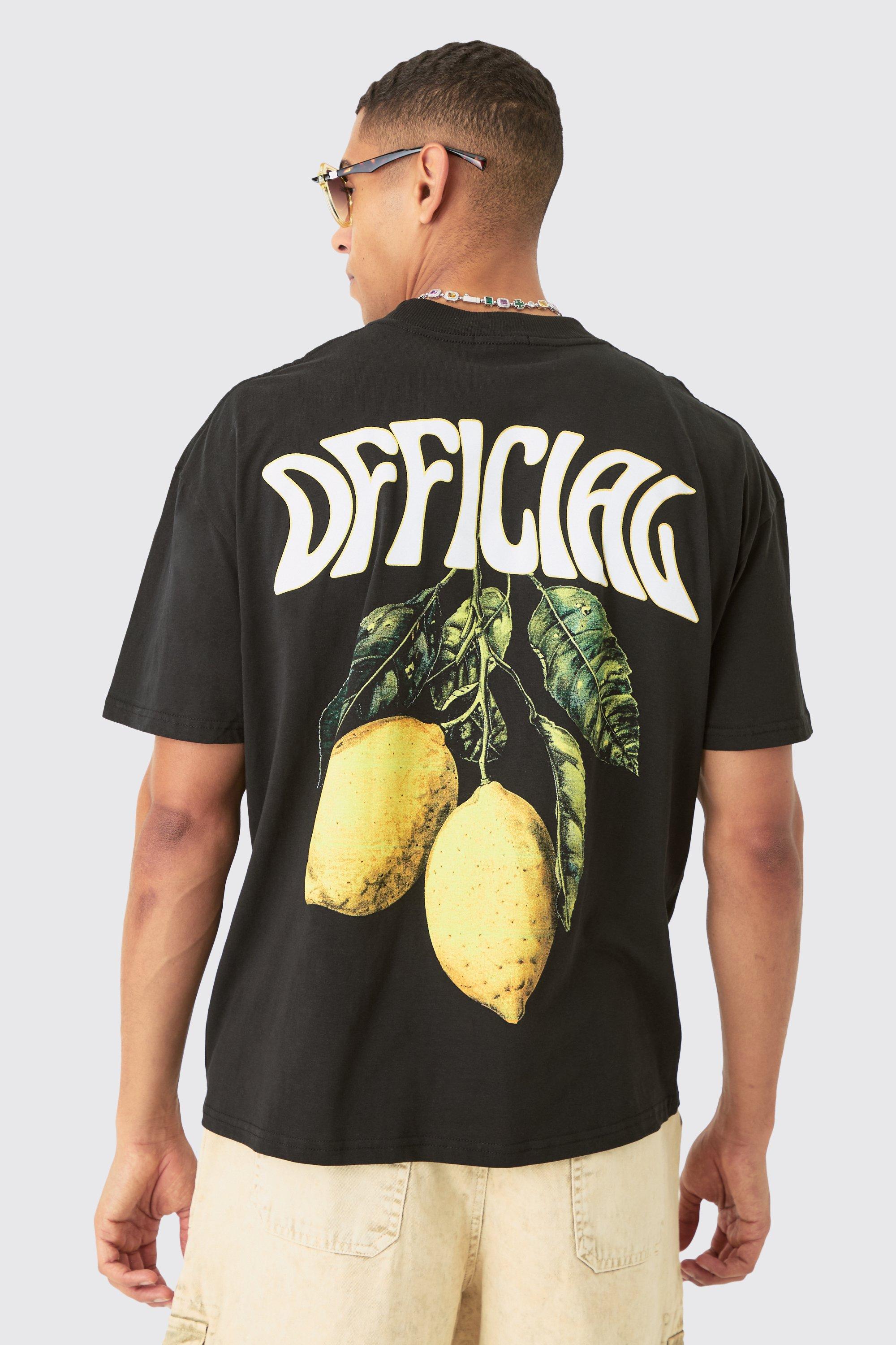 Mens Black Oversized Official Lemon Back Print T-shirt, Black