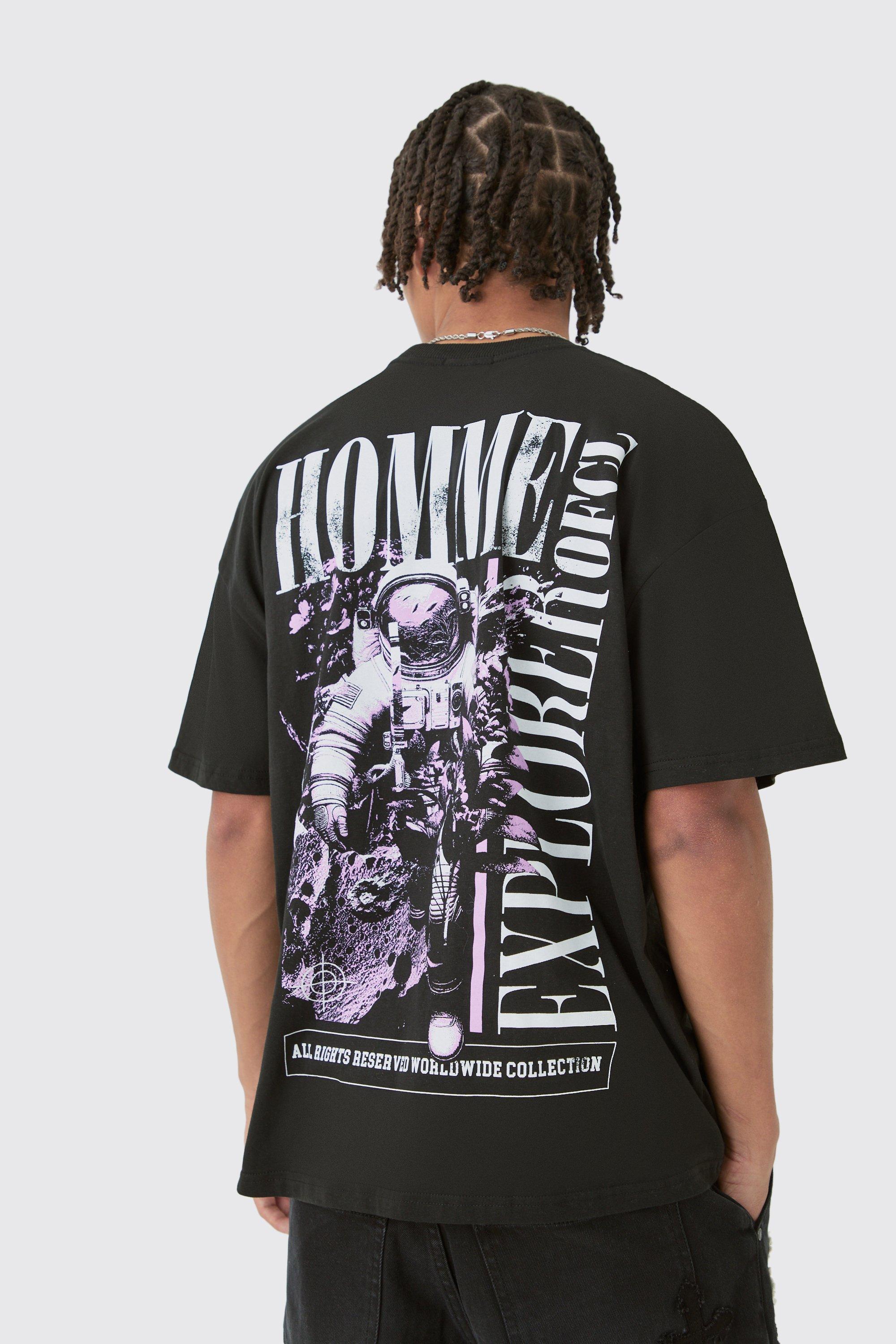 Image of Oversized Explorer Space Graphic T-shirt, Nero