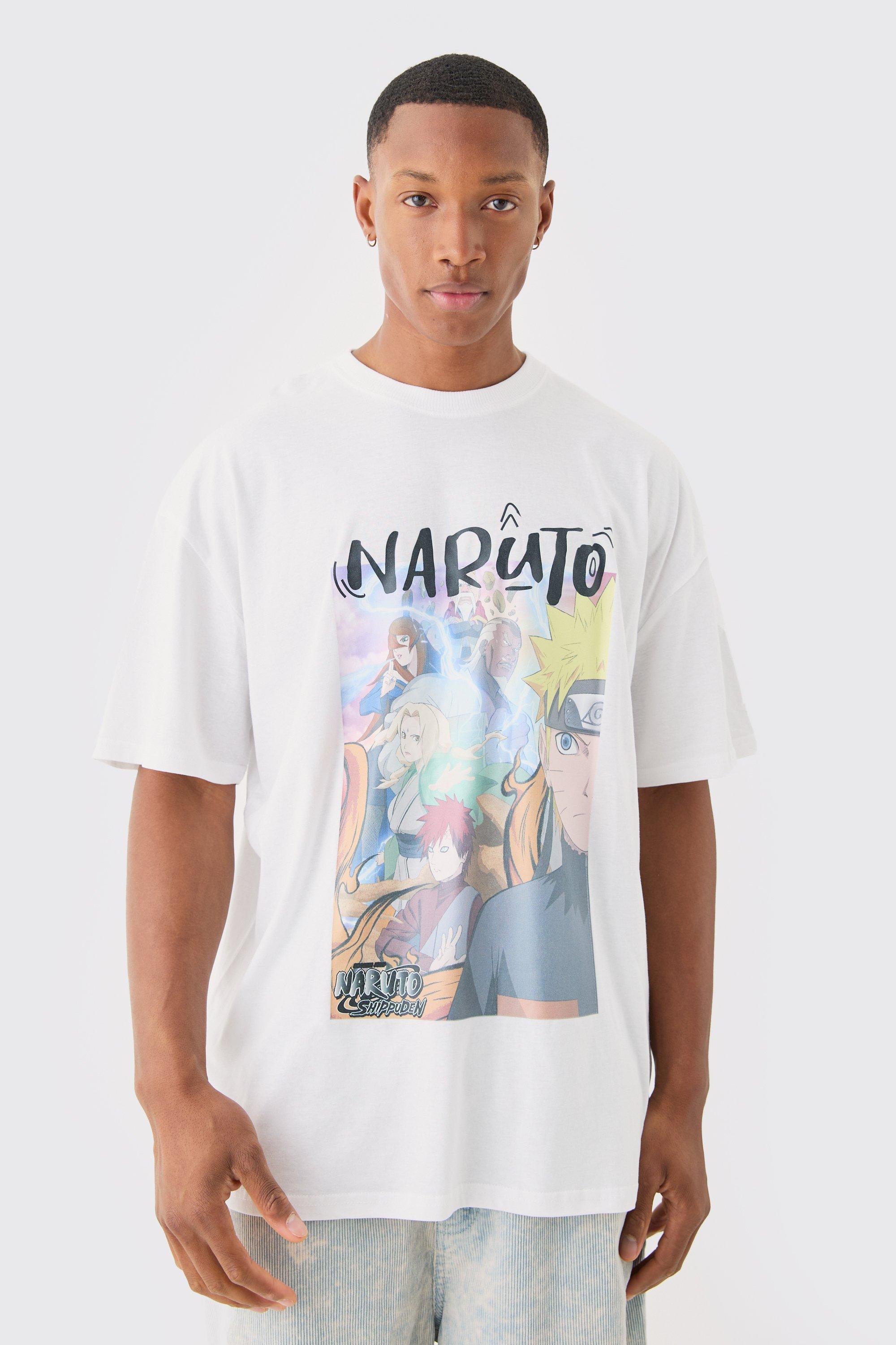 Image of Oversized Naruto Anime License T-shirt, Bianco