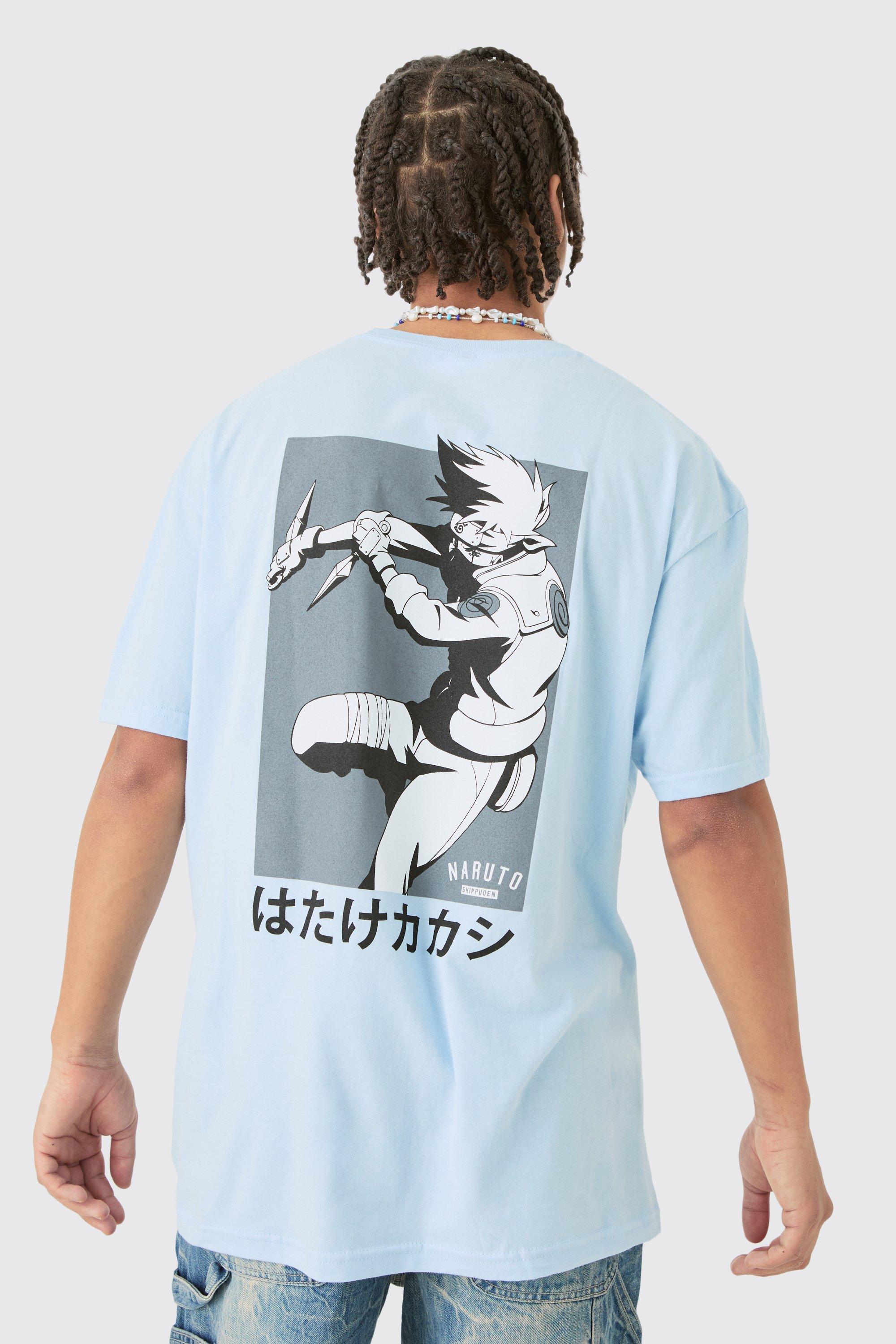 Image of Oversized Naruto Anime Wash License T-shirt, Azzurro