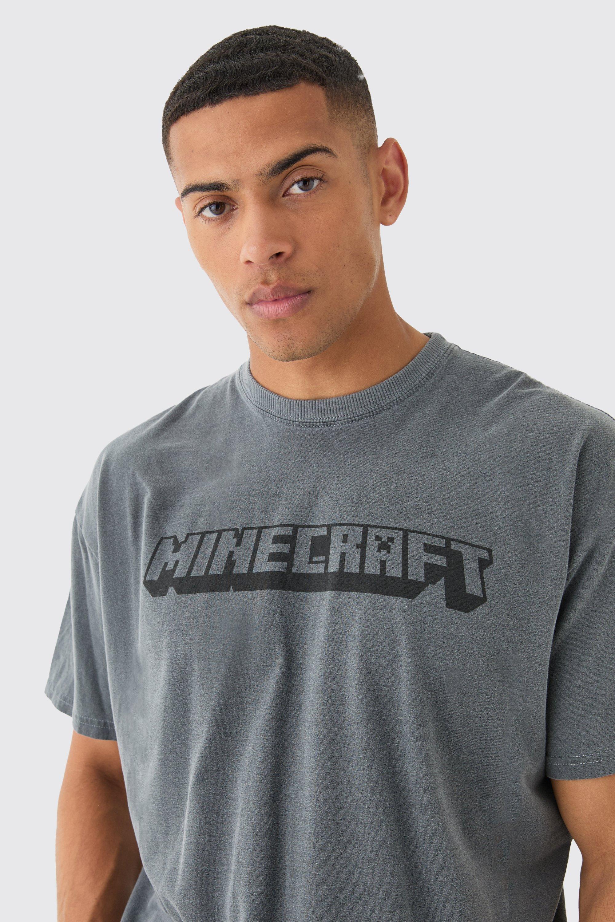 Image of Oversized Minecraft Gaming Wash License T-shirt, Grigio