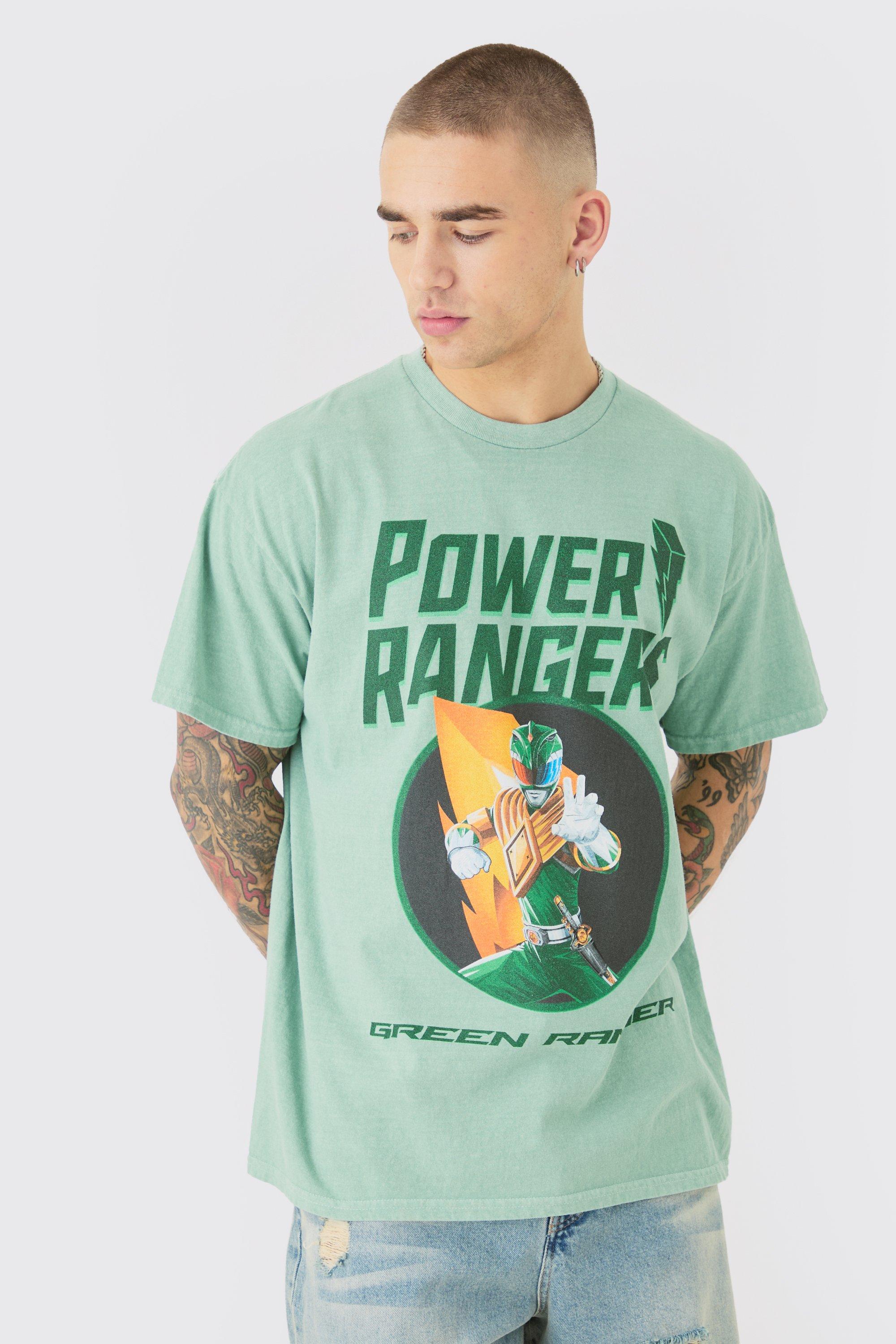 Image of Oversized Power Rangers Wash License T-shirt, Verde