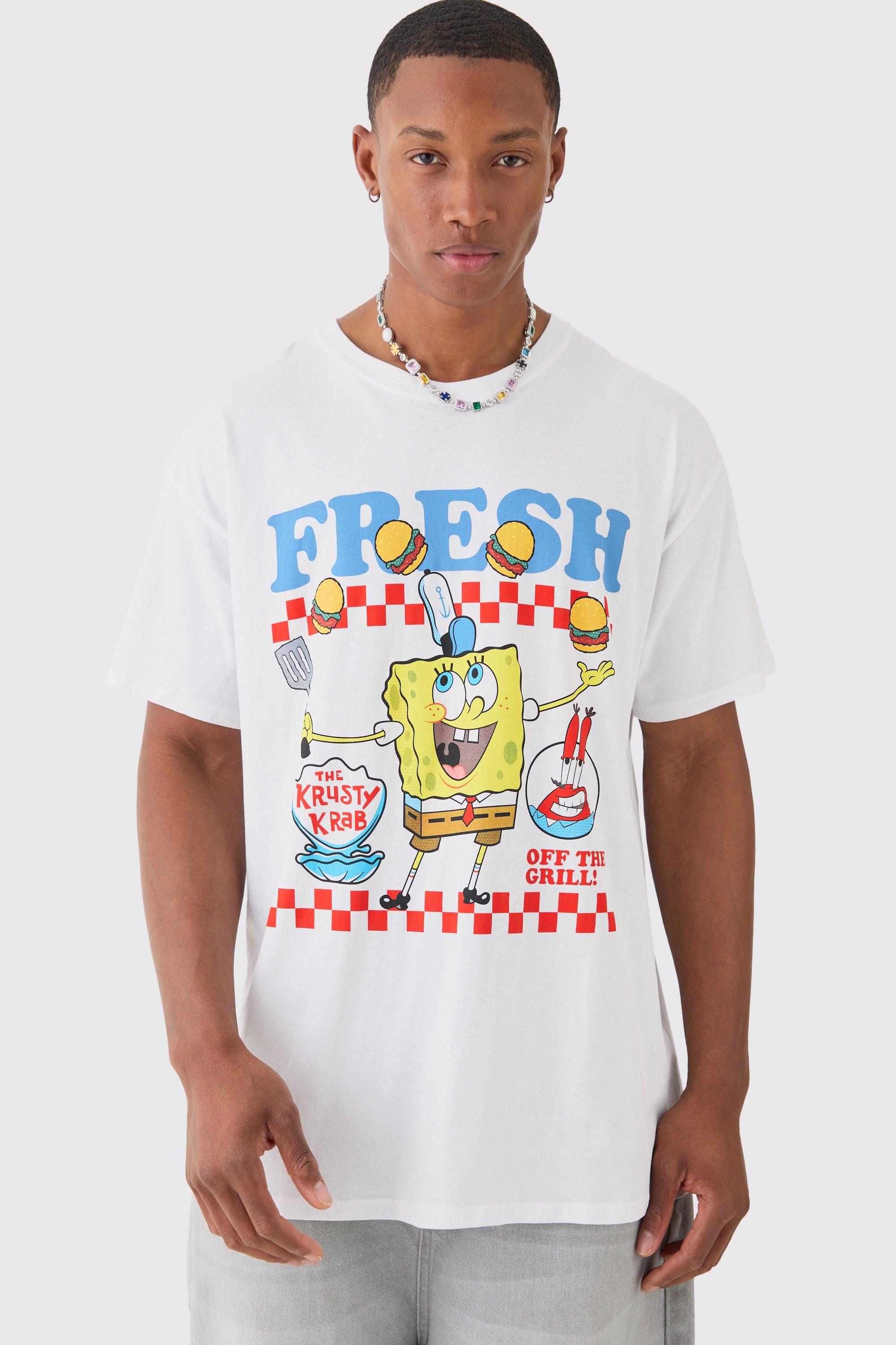 Image of Oversized Spongebob License T-shirt, Bianco