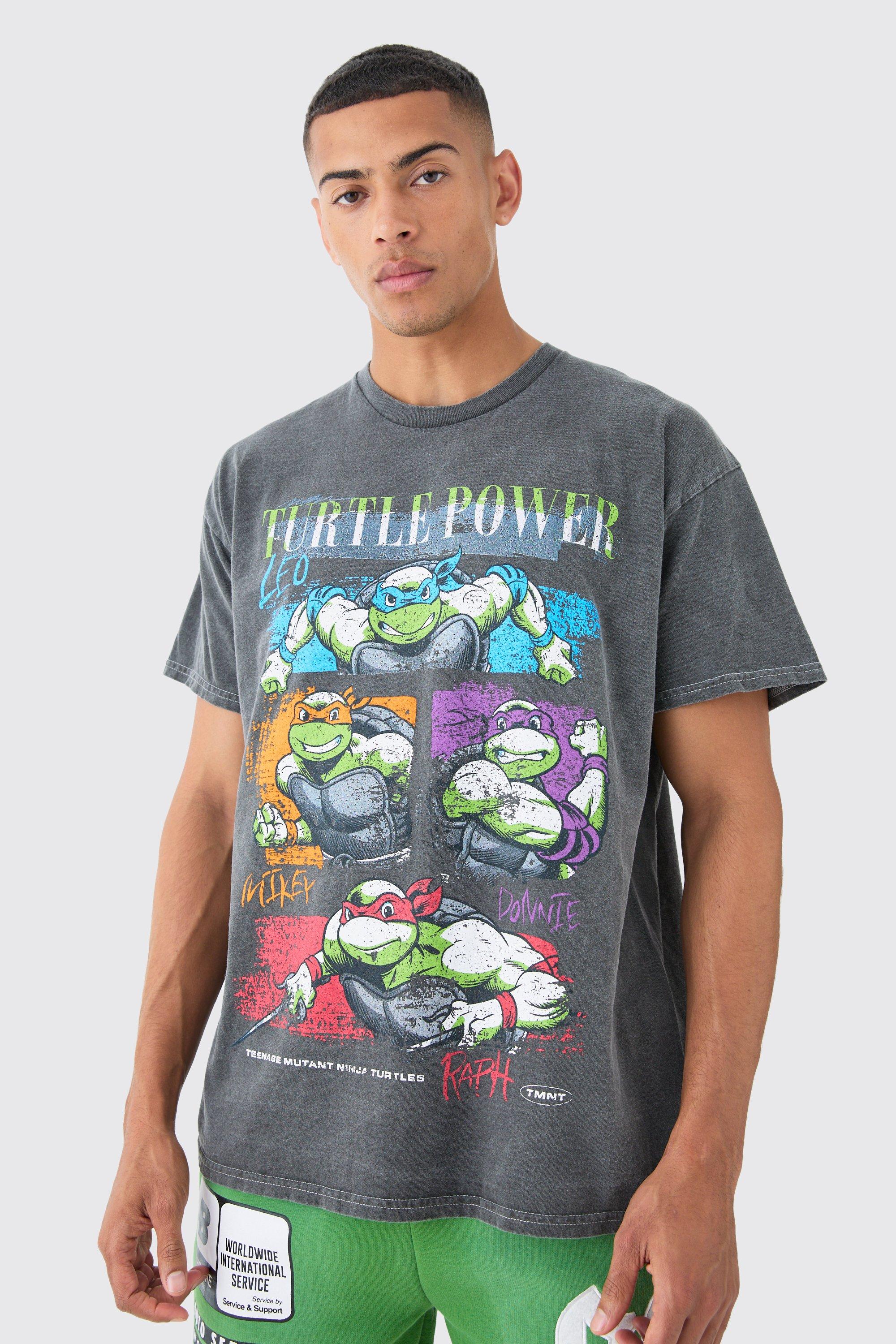 Image of Oversized Ninja Turtles Wash License T-shirt, Grigio