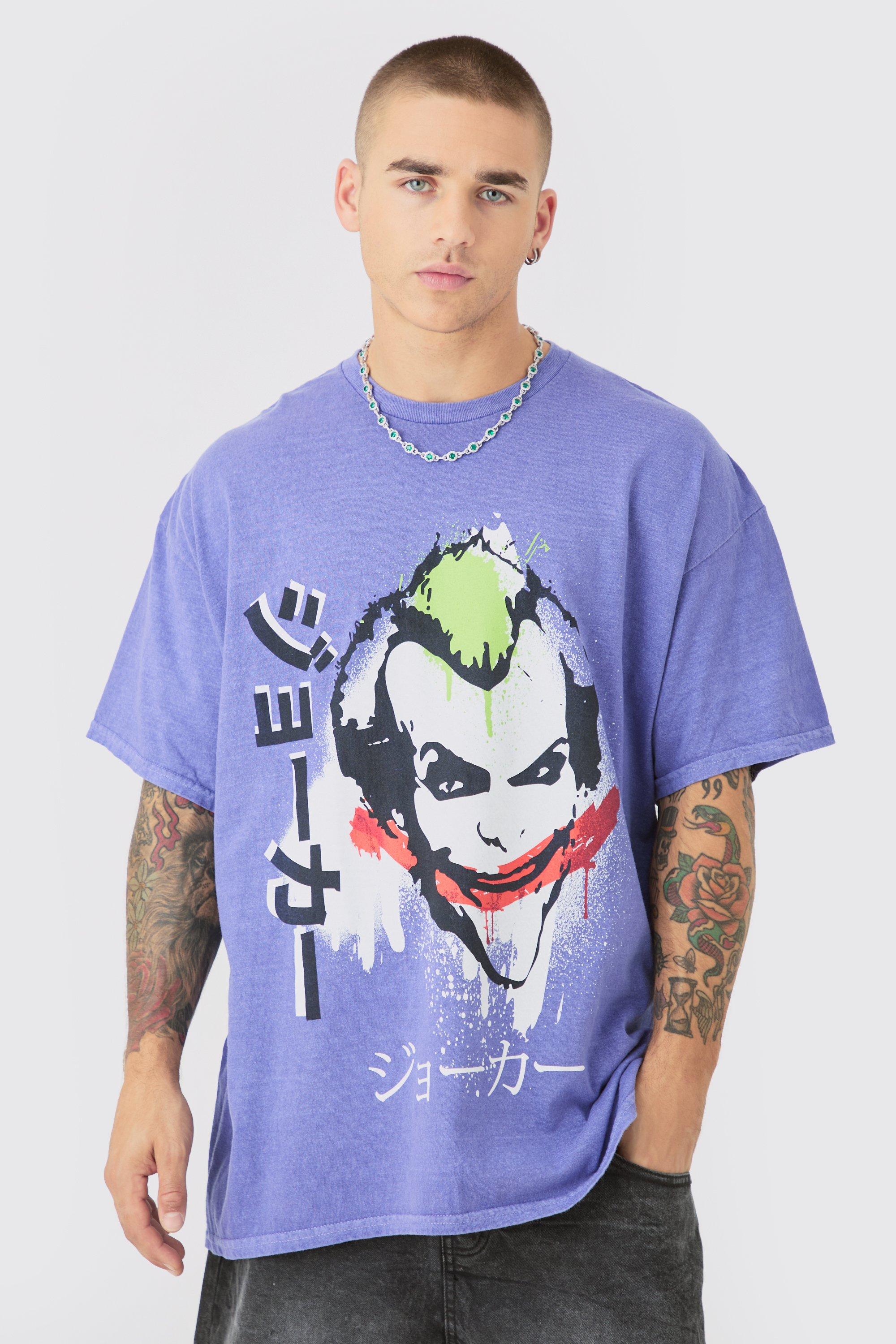 Image of Oversized Joker Anime Wash License T-shirt, Purple