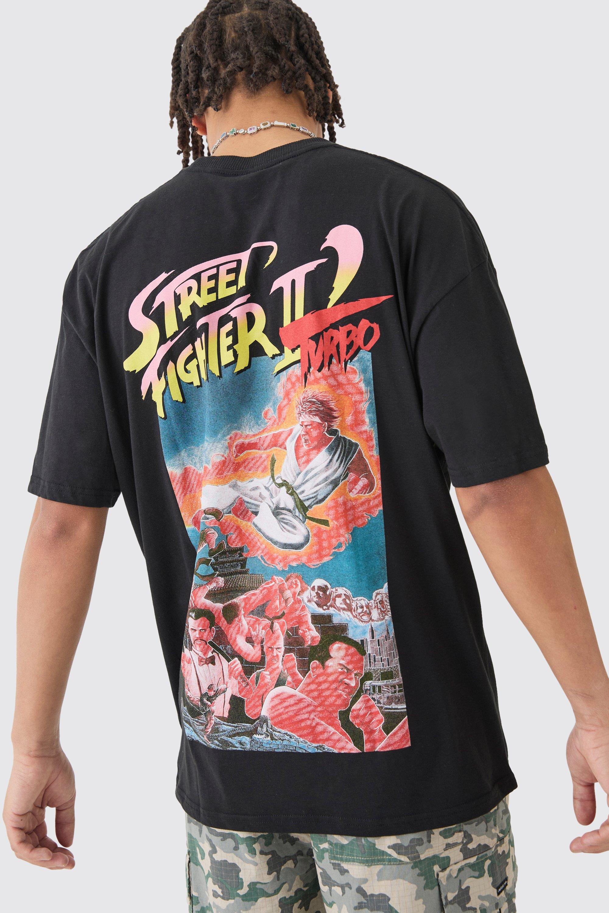 Mens Black Oversized Street Fighter Gaming License T-shirt, Black