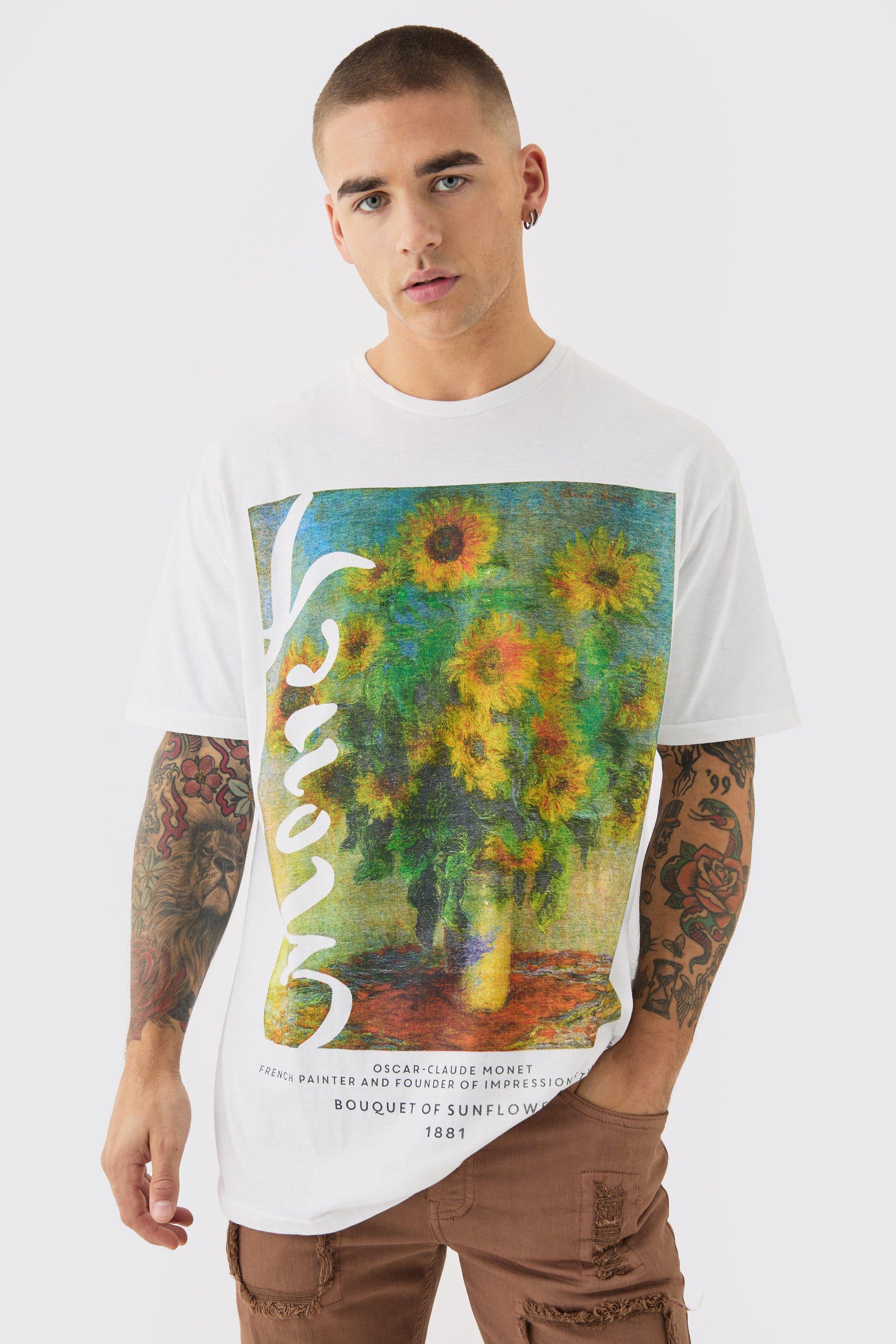 Mens White Oversized Monet Sunflower License T-shirt, White