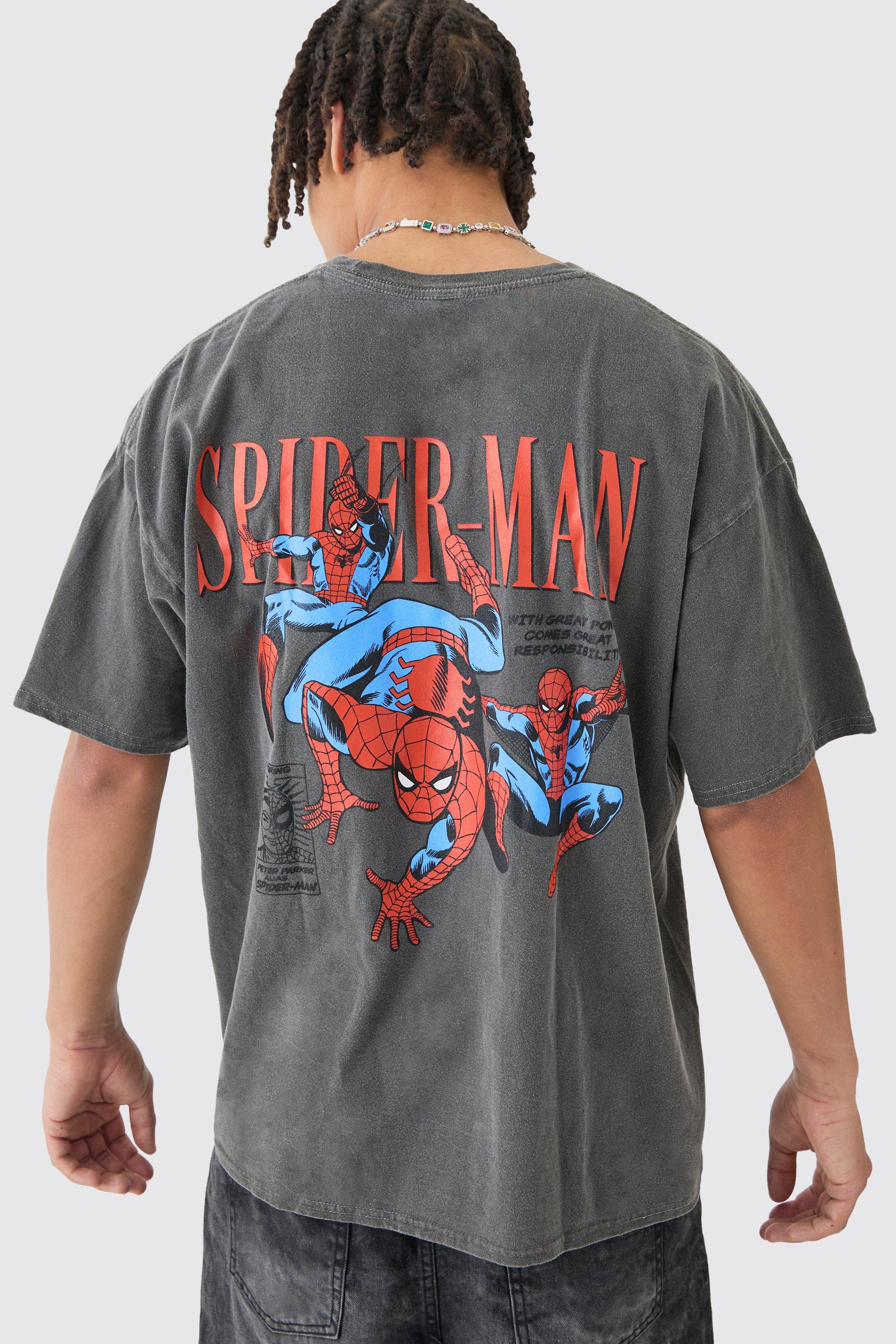 Image of Oversized Marvel Spiderman Wash License T-shirt, Grigio