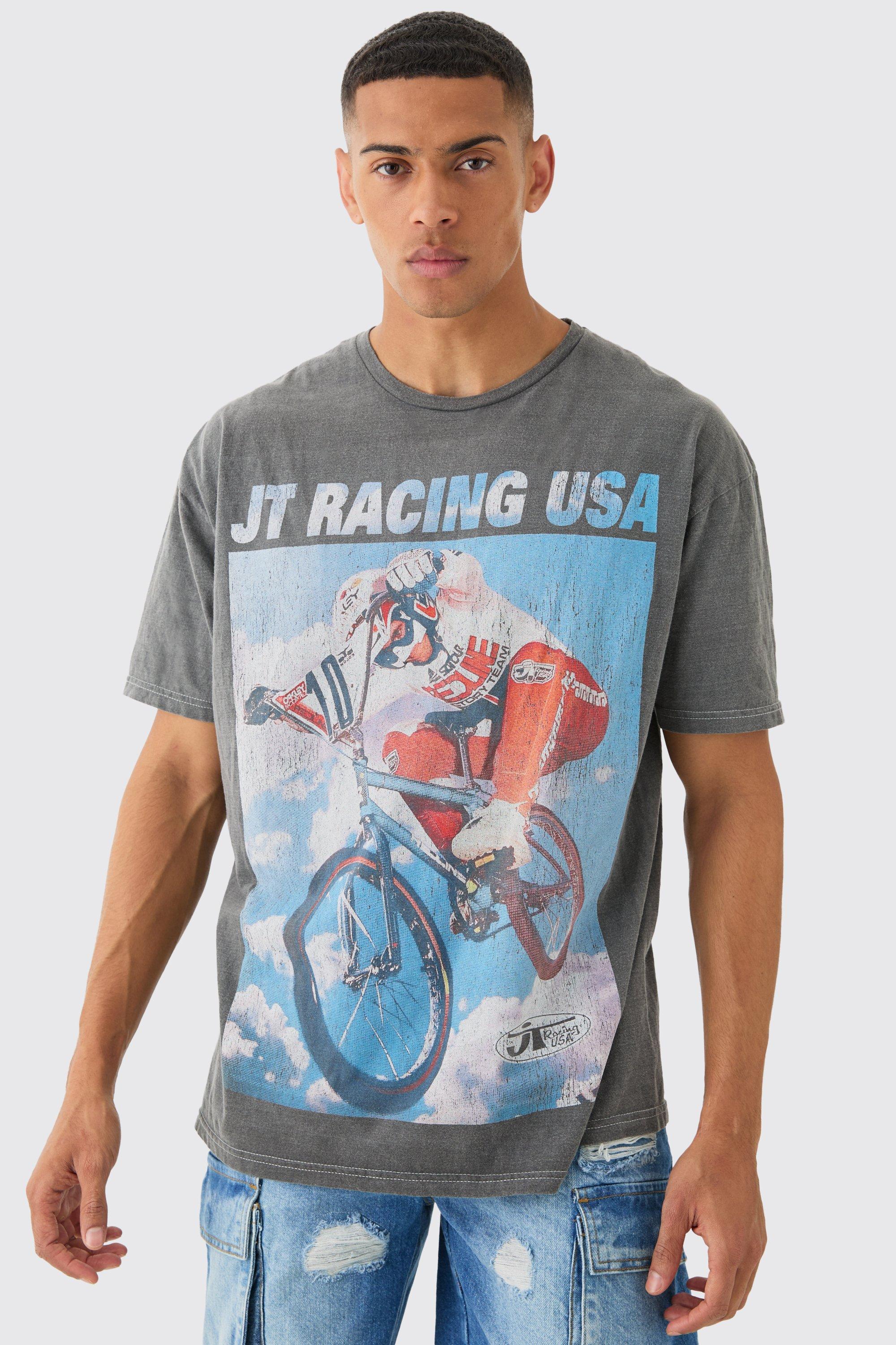 Image of Oversized Jt Racing Wash License T-shirt, Grigio