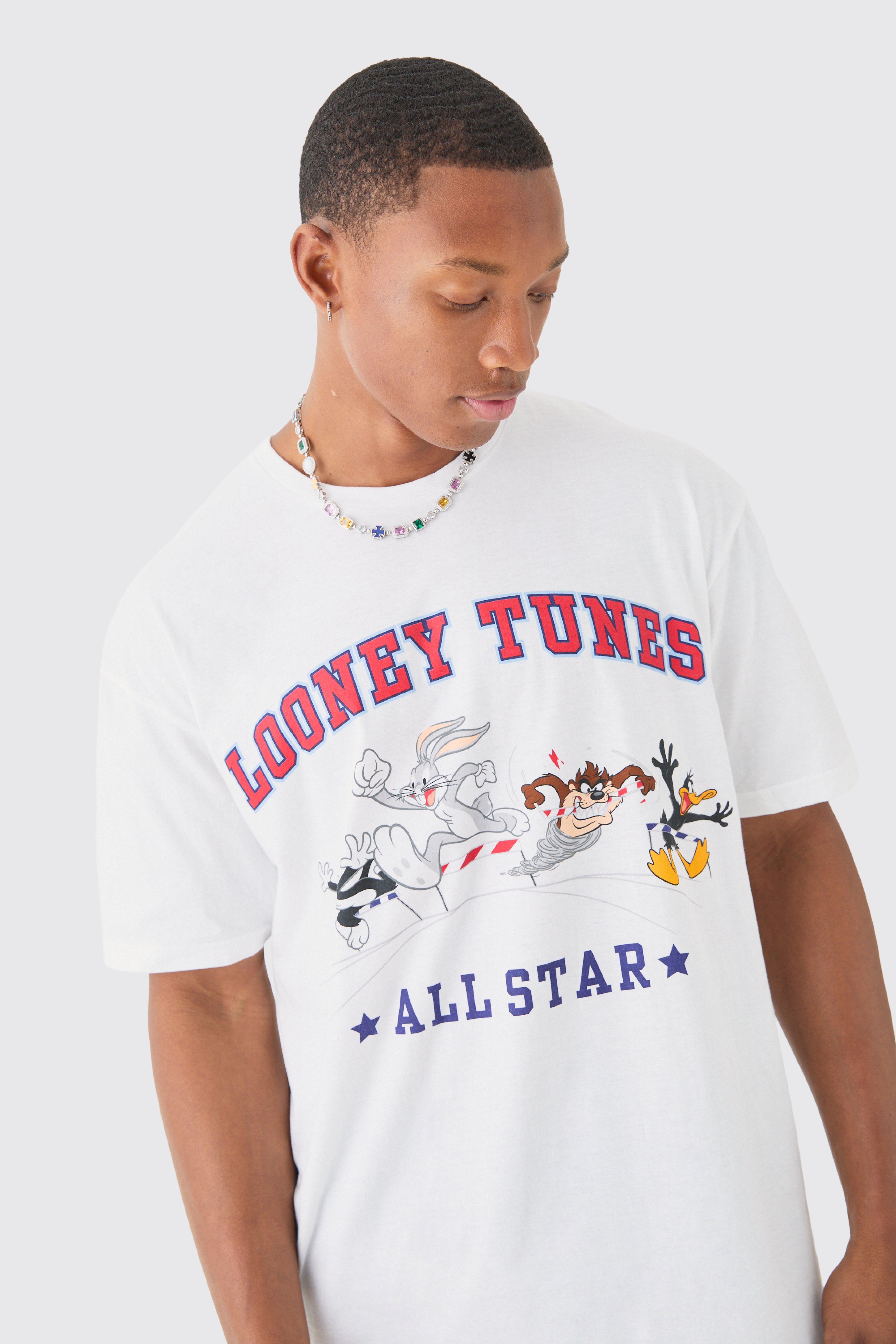 Mens White Oversized All Stars Looney Tunes Varsity License T-shirt, White