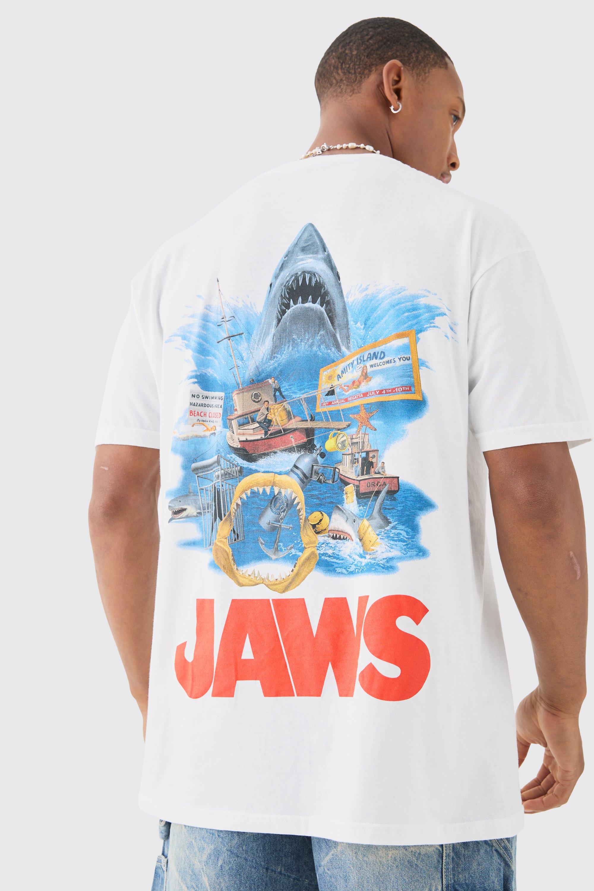 Mens White Oversized Jaws License T-shirt, White