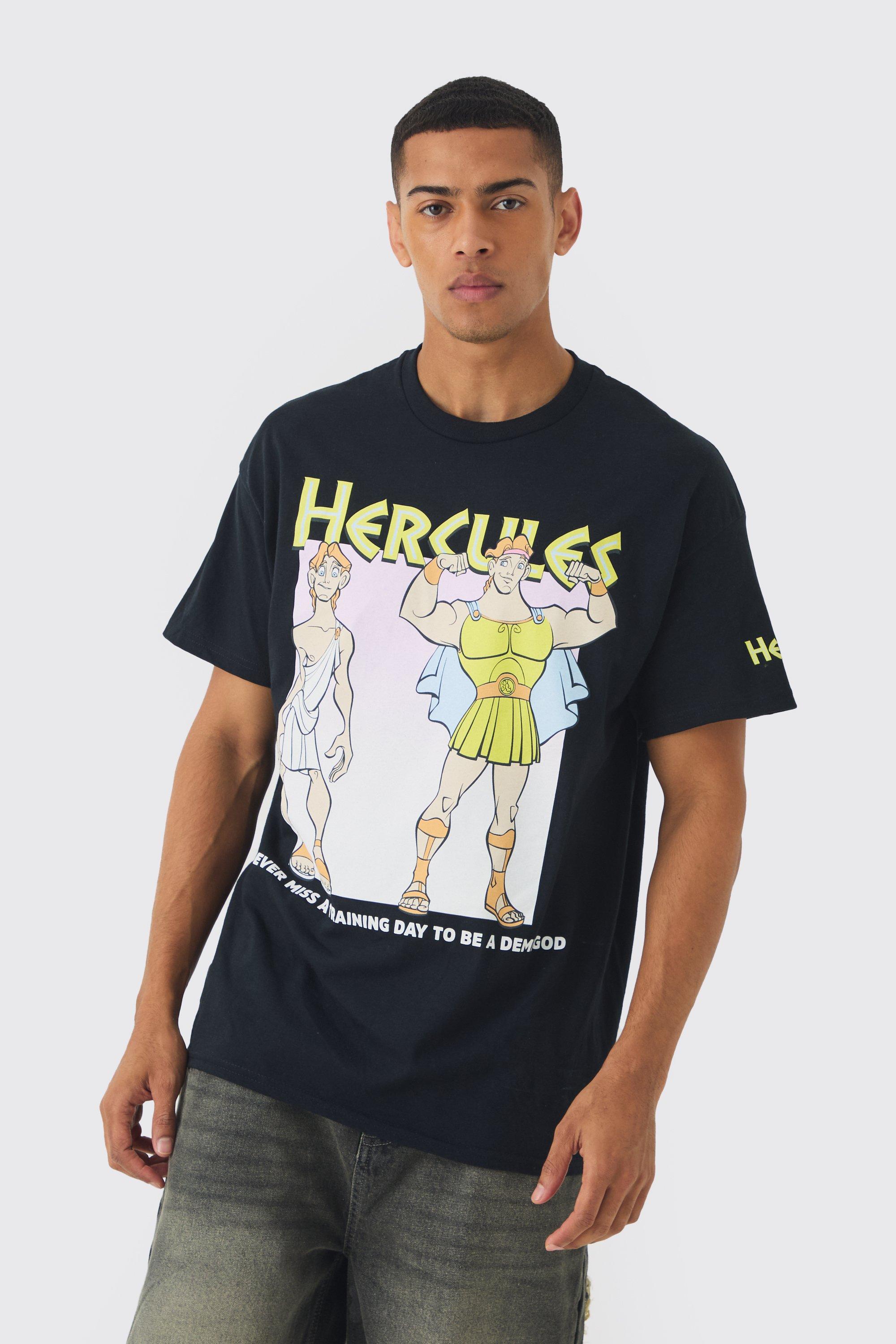 Mens Black Oversized Disney Hercules License T-shirt, Black