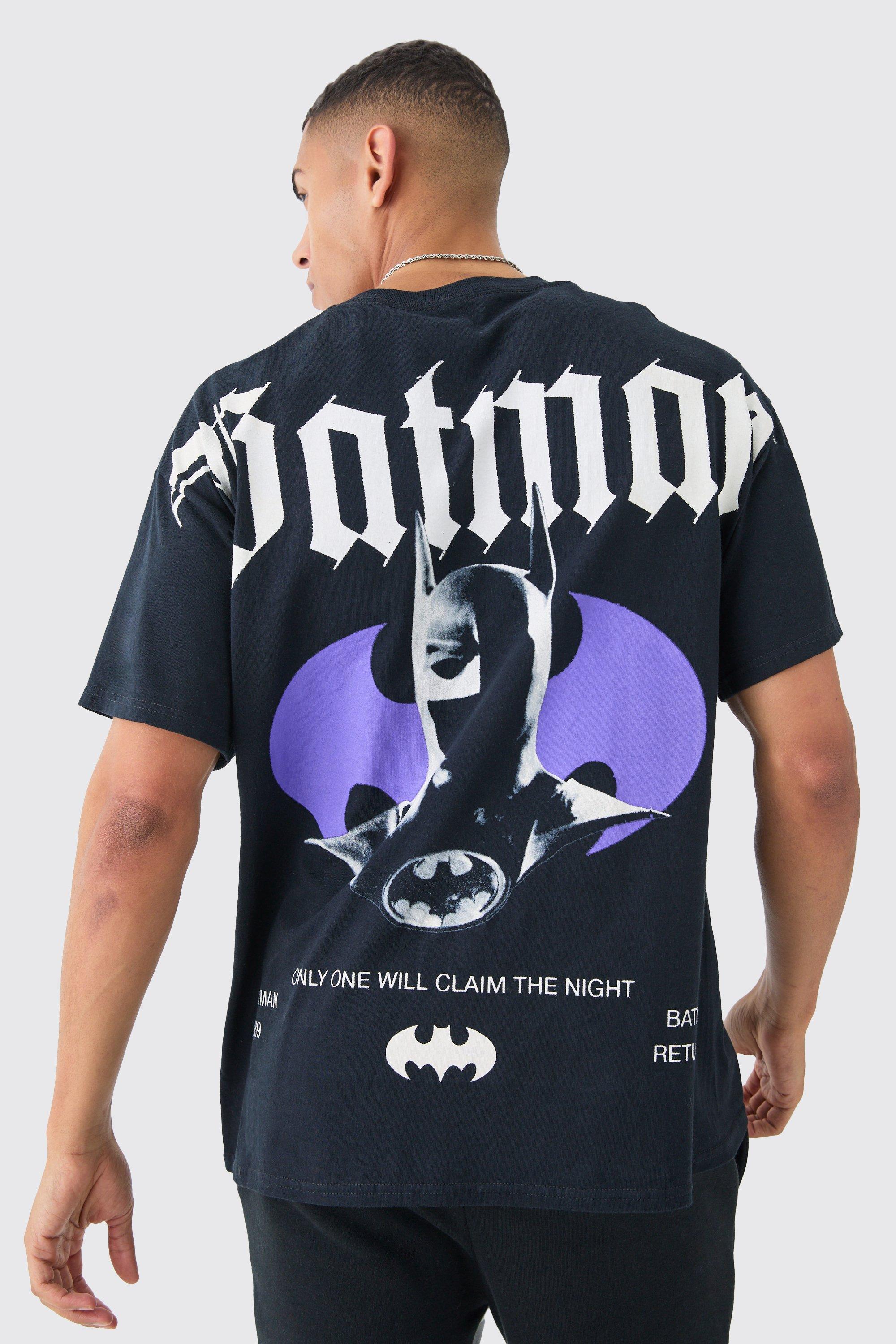 Mens Black Oversized Large Scale Batman License Back Print T-shirt, Black