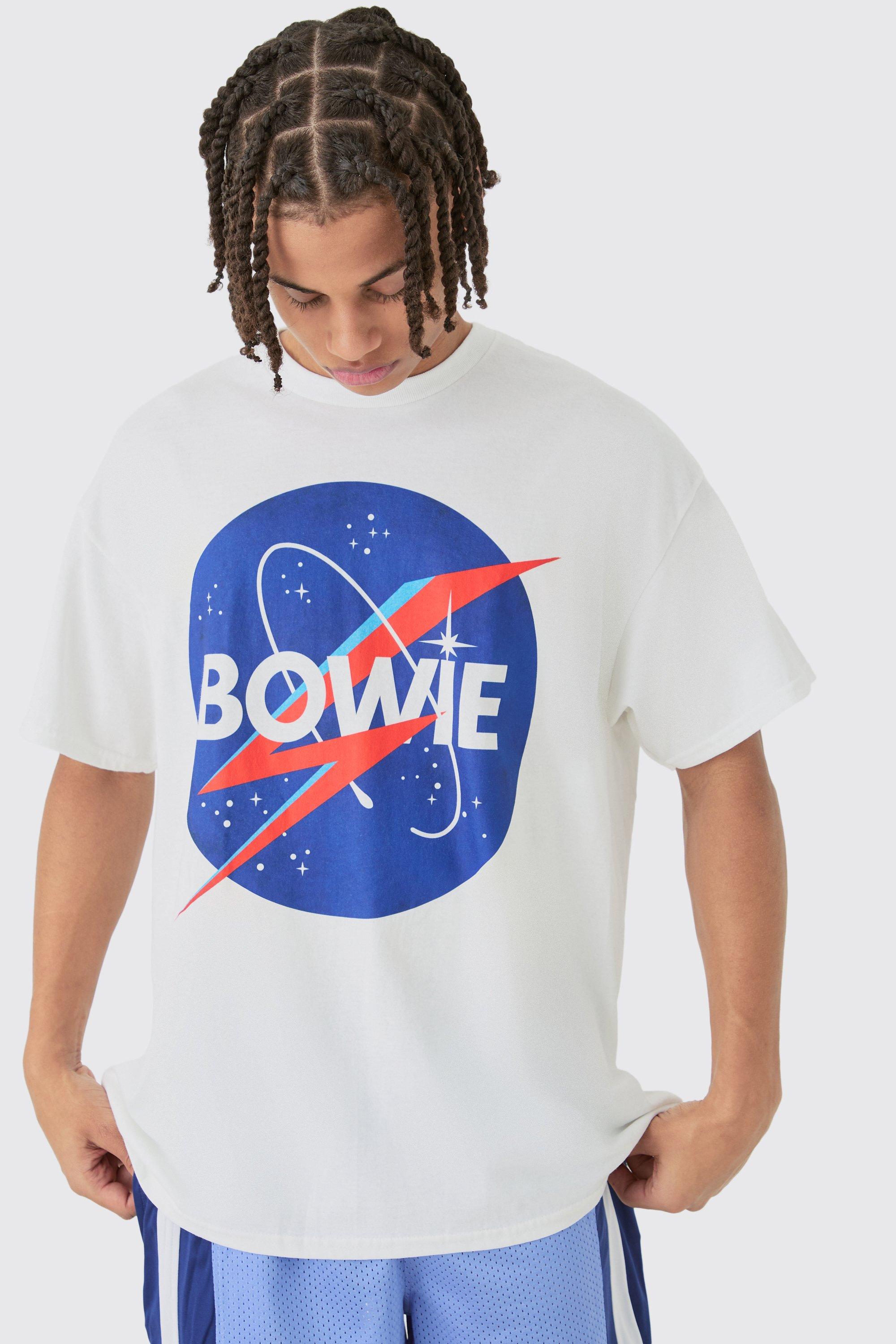 Mens White Oversized Bowie Print License T-shirt, White