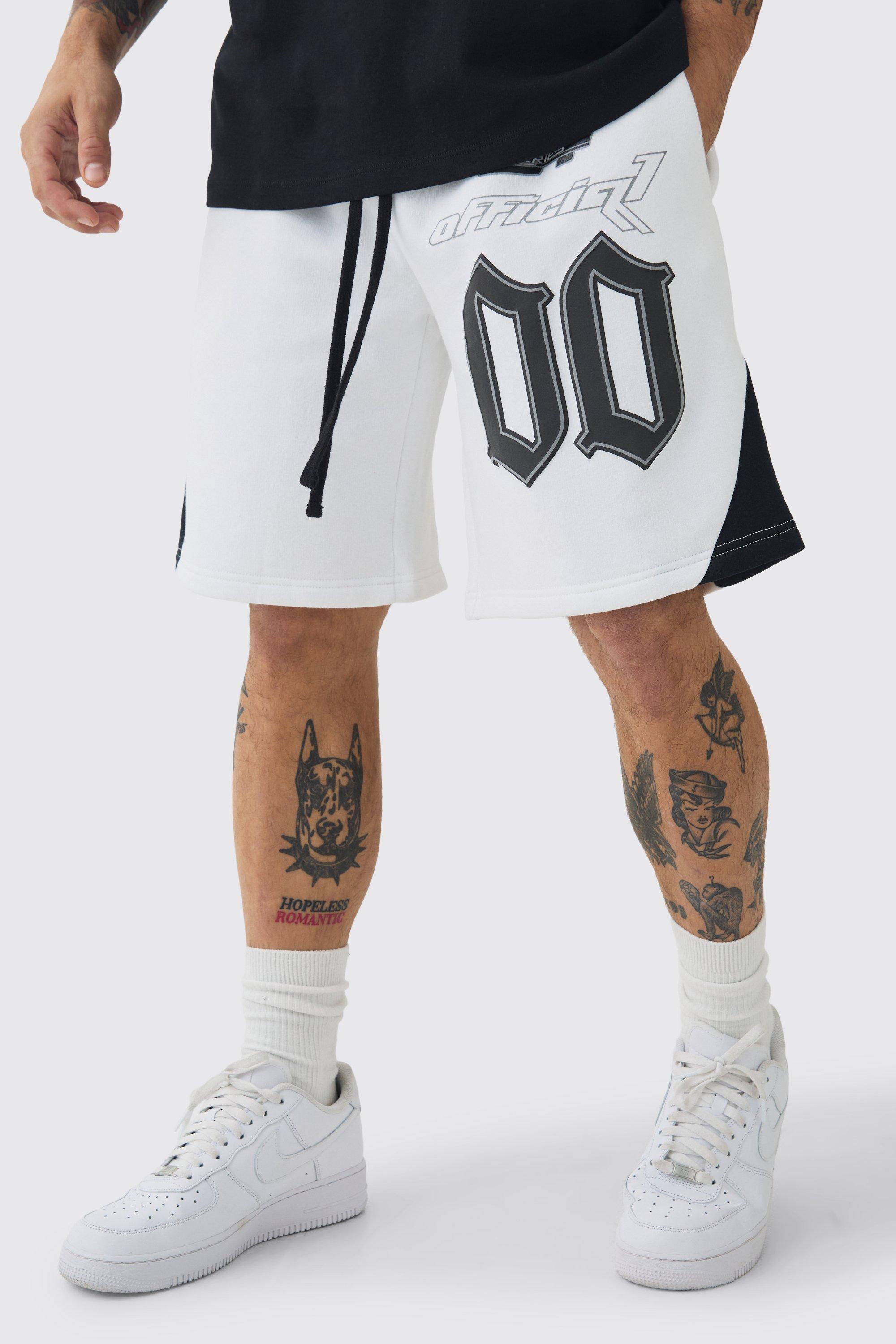 Image of Pantaloncini medi oversize con stampa a caratteri arrotondati, Bianco