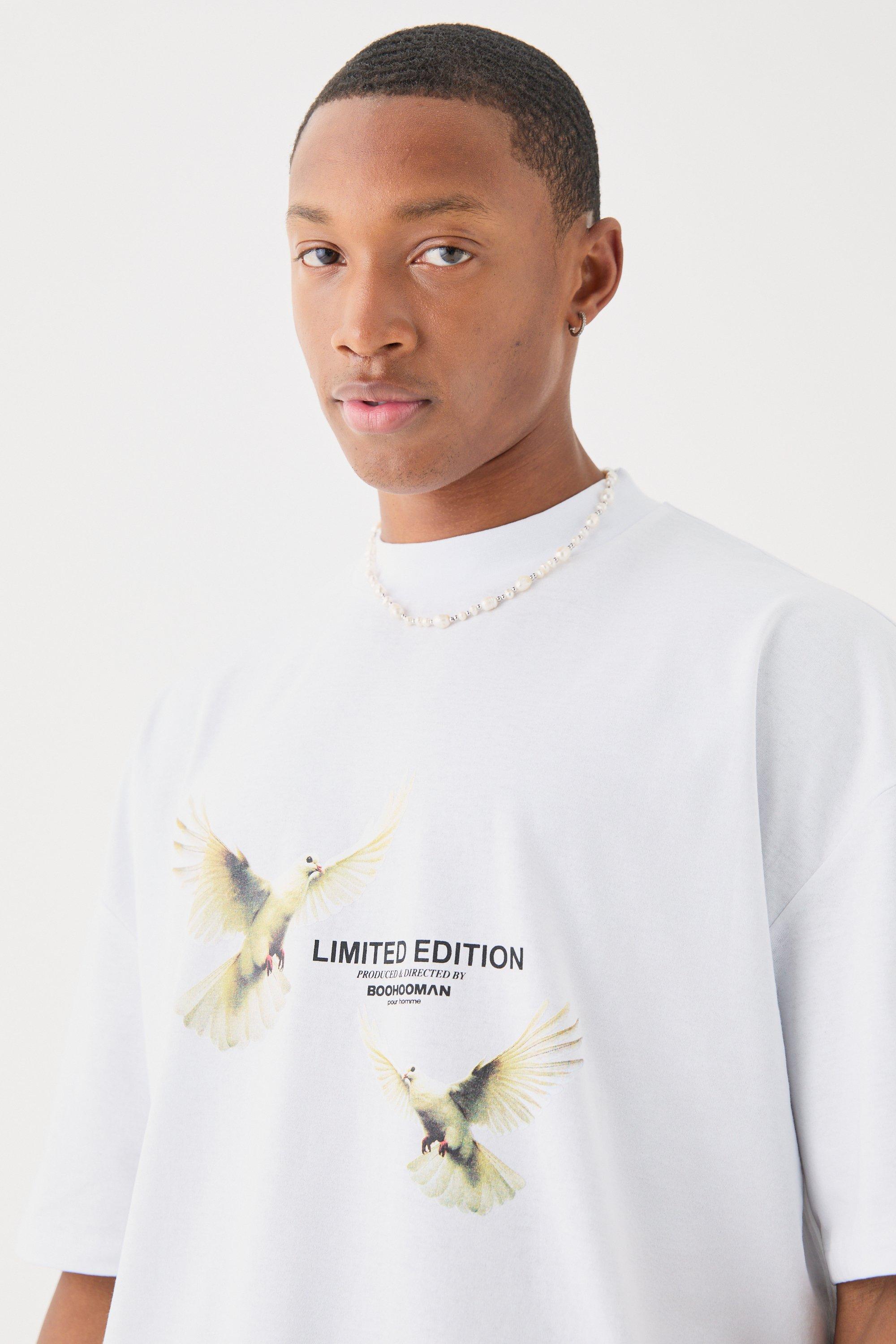 Image of Oversized Boxy Extended Neck Limited Edition Dove T-shirt, Bianco