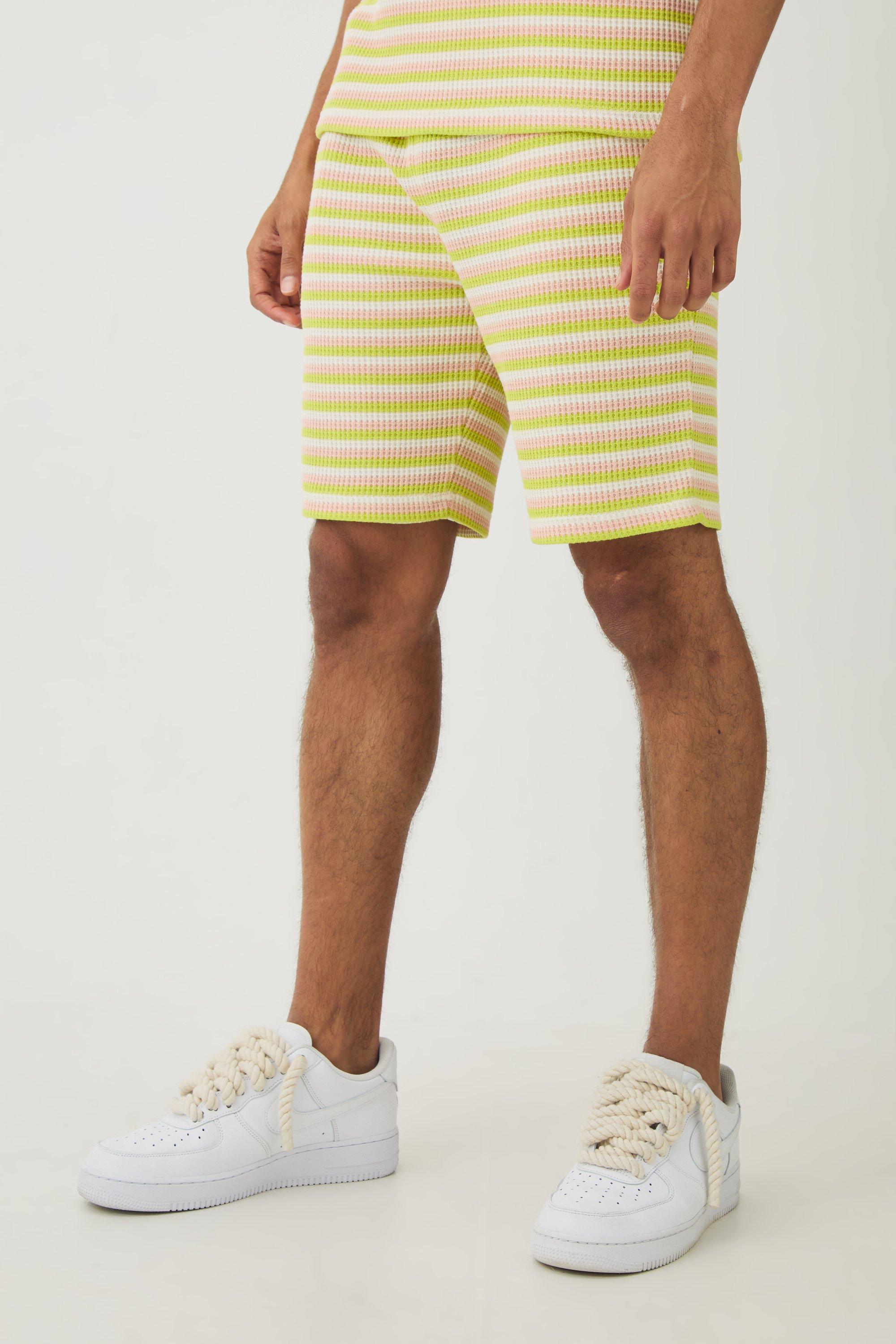 Slim Textured Stripe Shorts, Verde