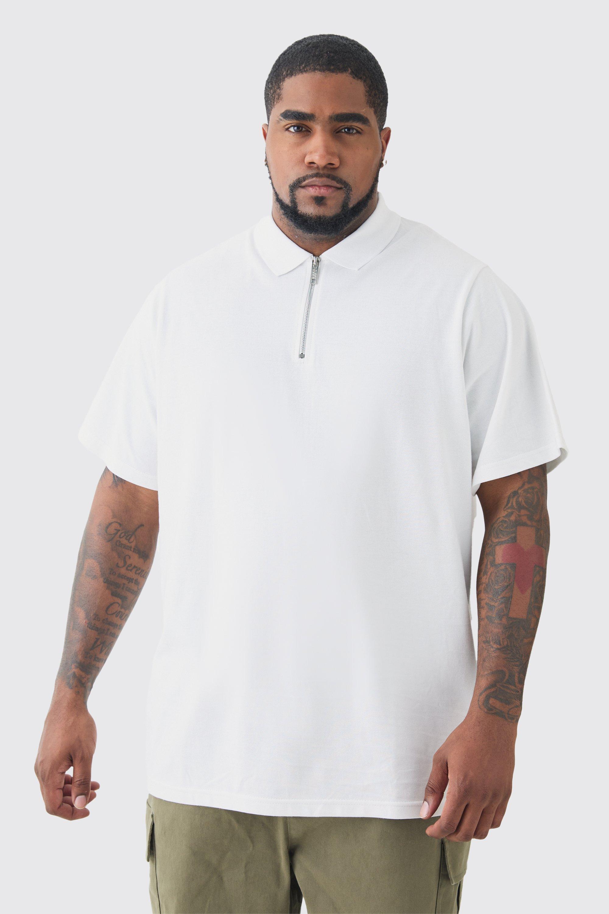 Polo Plus Size a maniche corte in piqué di colore bianco, Bianco