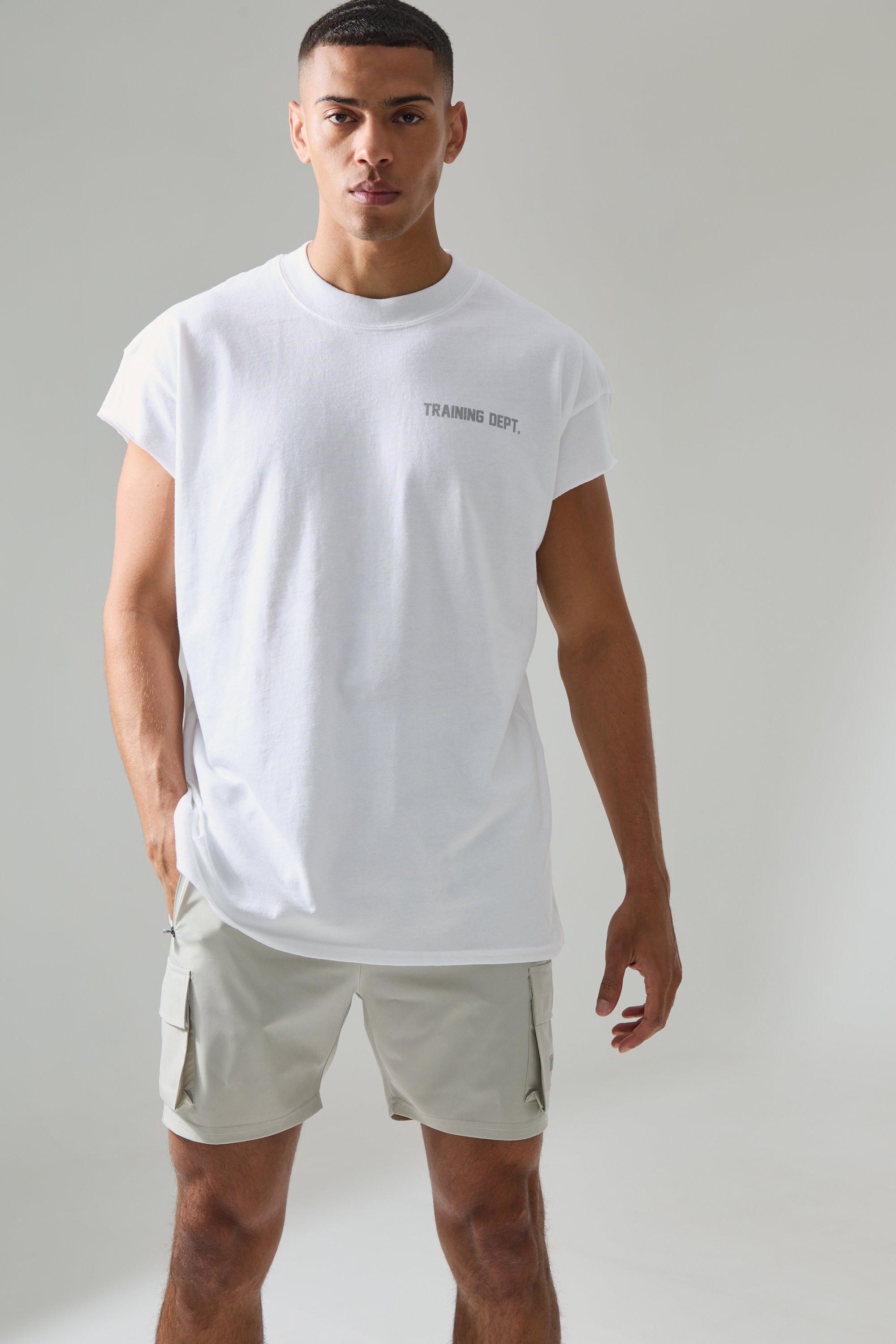 Image of Active Training Dept Oversized Extended Neck Cut Off T-shirt, Bianco