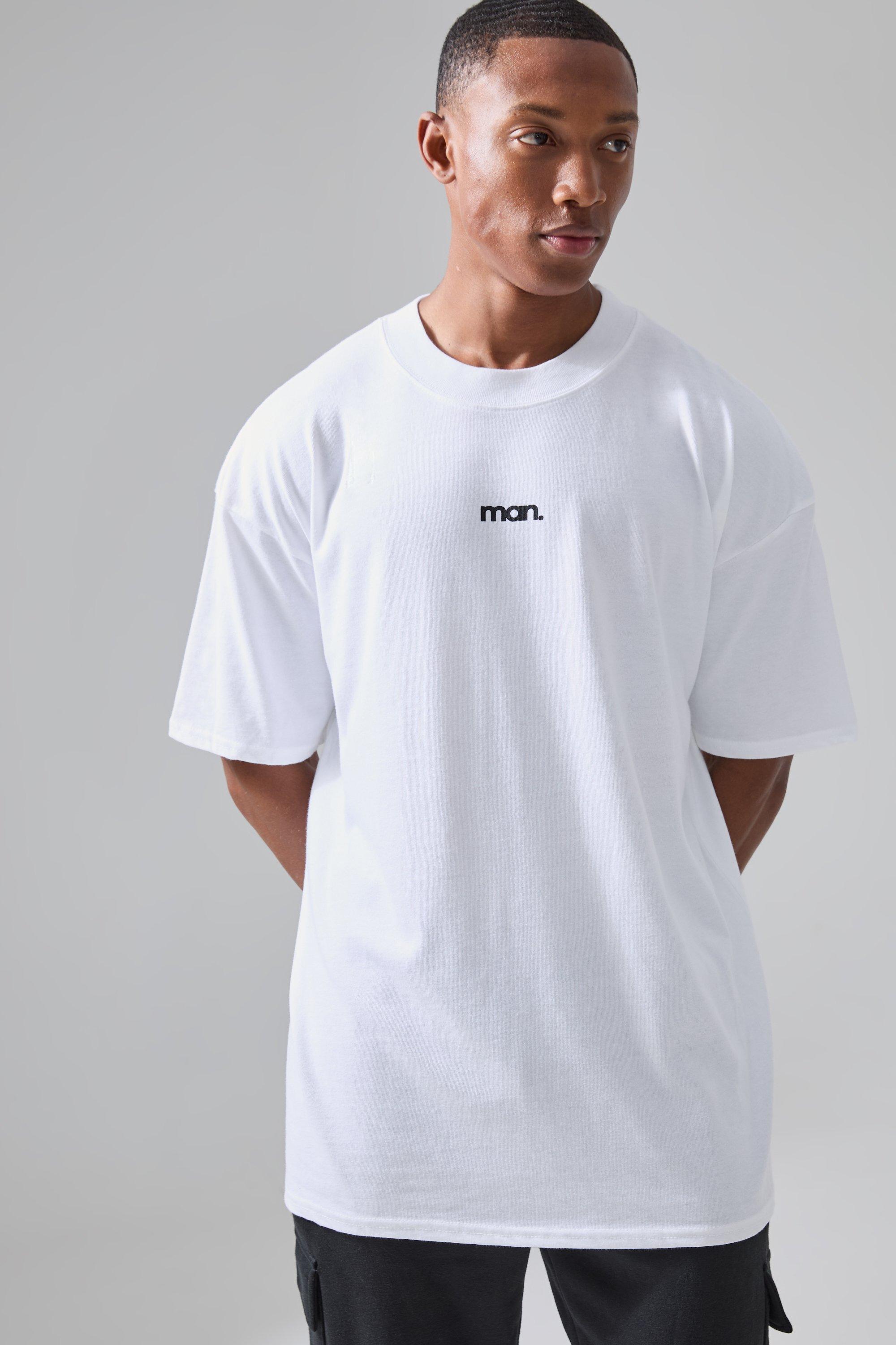 Image of Man Active Oversized Extended Neck Sport Logo T-shirt, Bianco