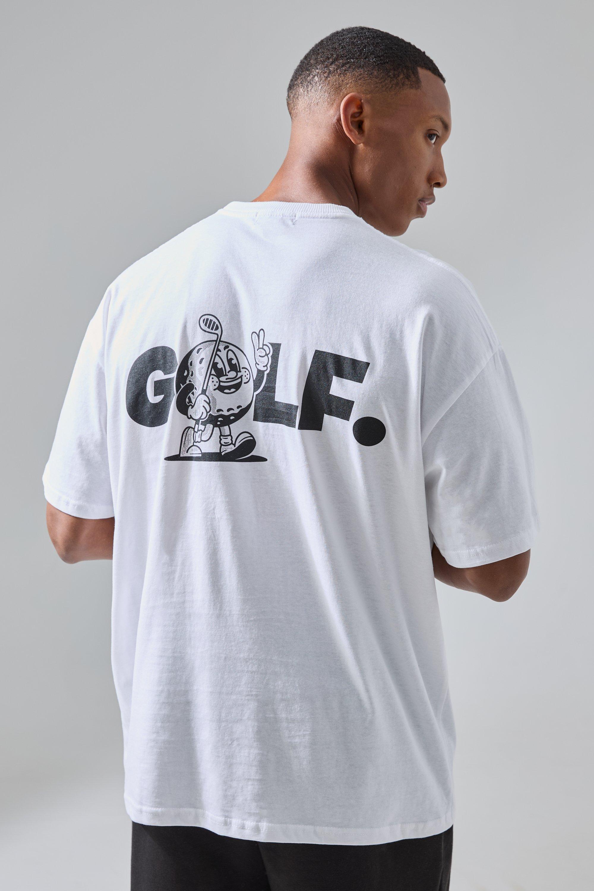 Mens White Man Active Golf Oversized Backprint T-shirt, White