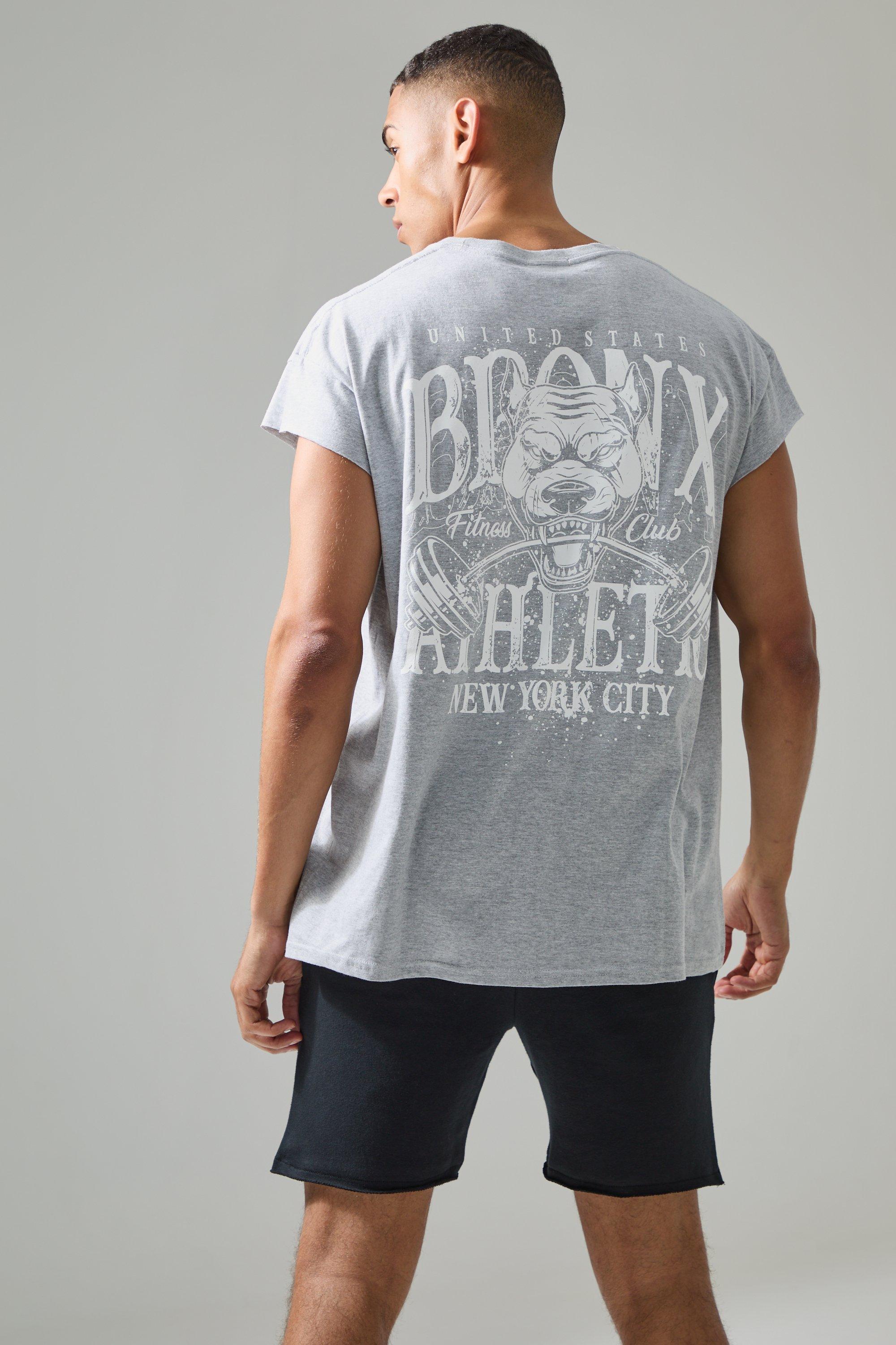 Image of Man Active Oversized Bronx Barbell Cut Off T-shirt, Grigio