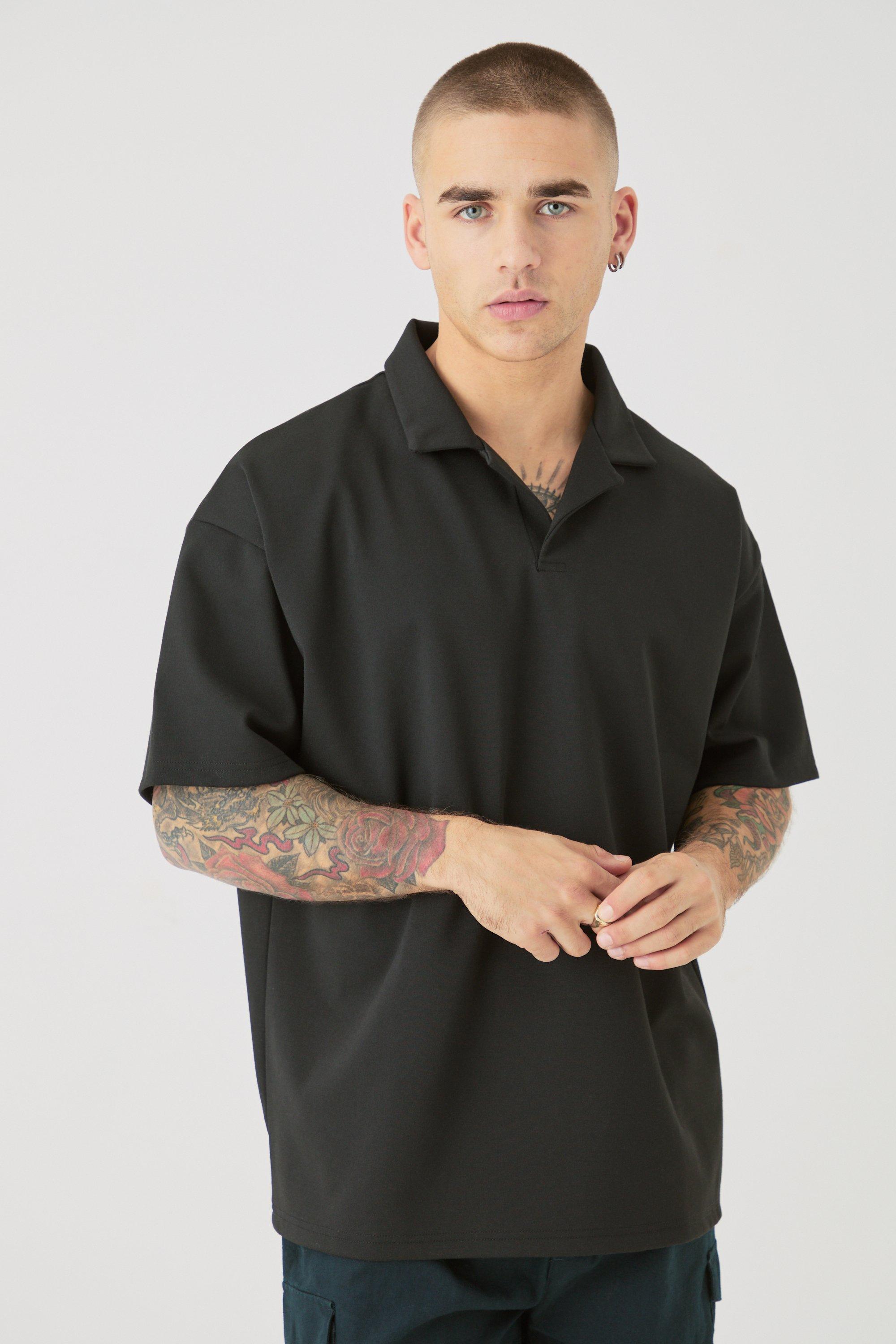 Polo oversize Super Heavy Premium con rever, Nero