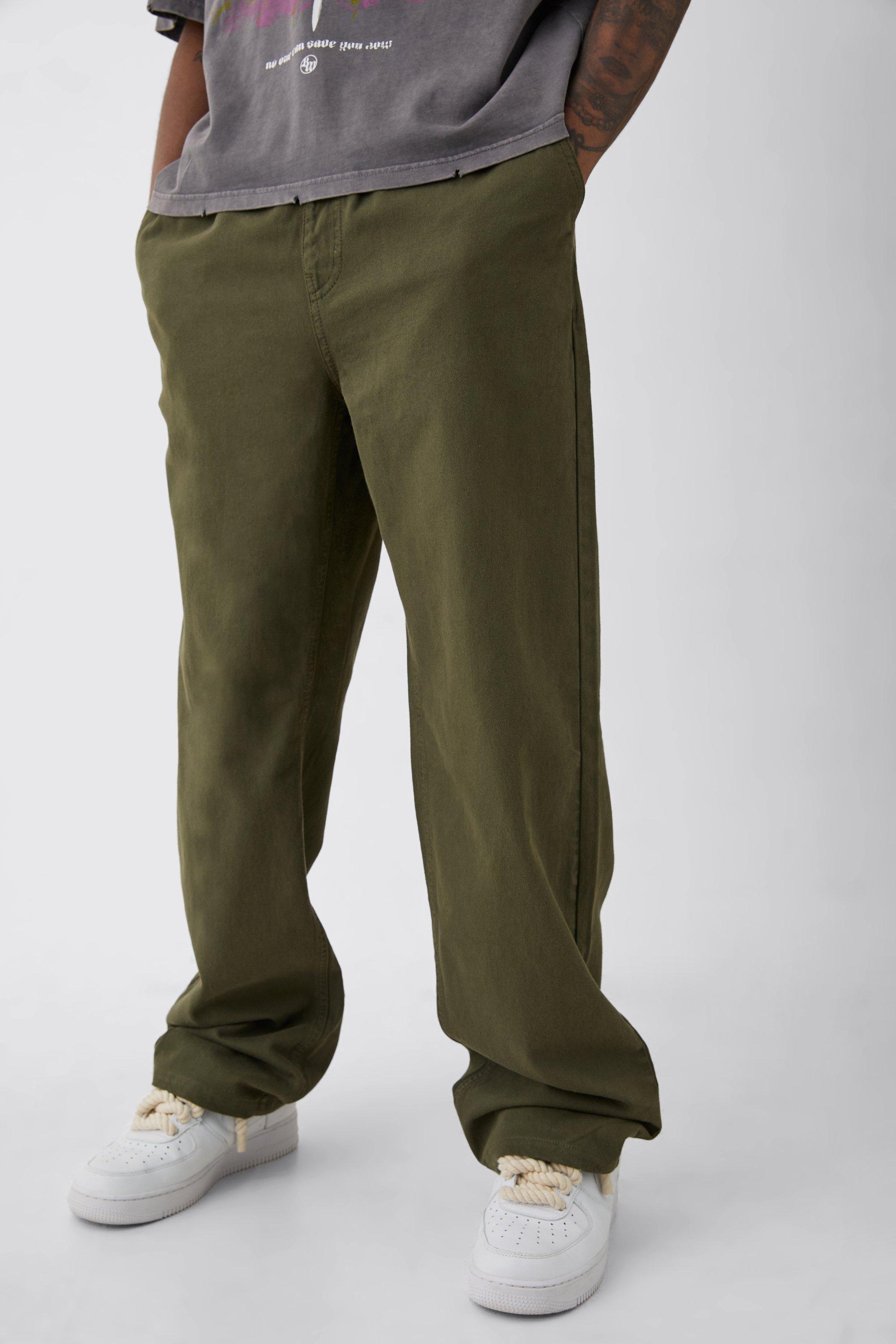 Mens Green Tall Elasticated Waist Drawcord Detail Relaxed Fit Trouser In Khaki, Green