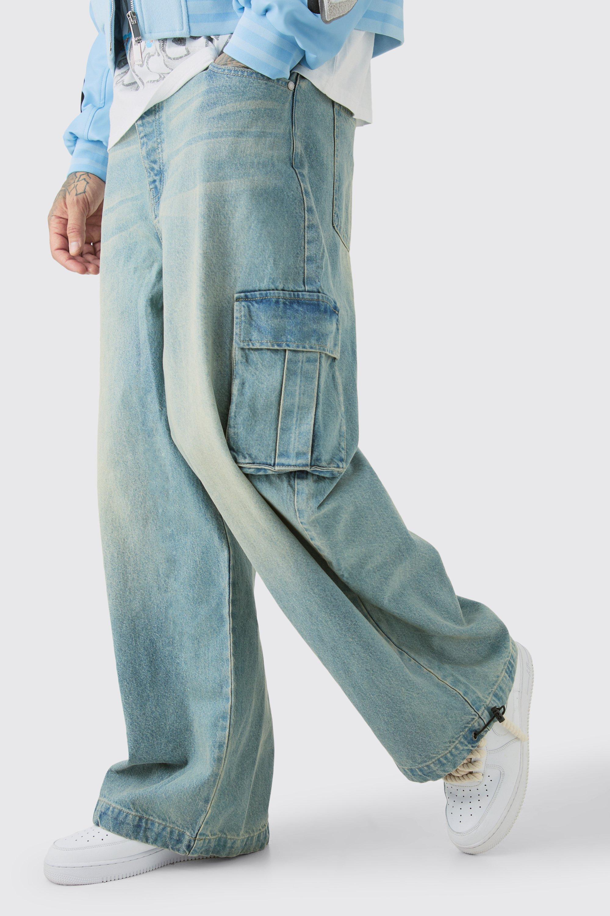 Boohoo Tall Cargo Parachute Jeans, Antique Blue