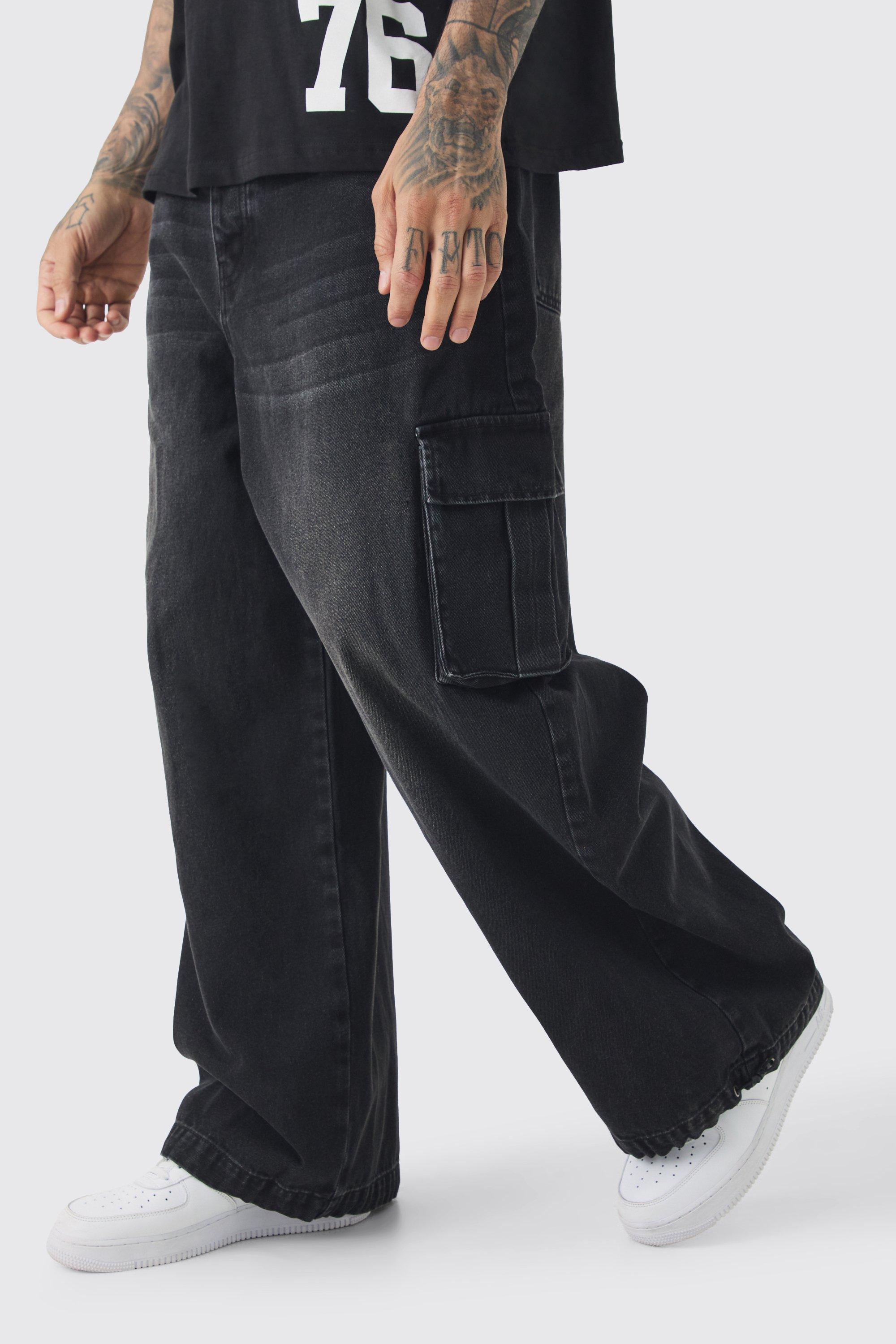 Boohoo Tall Cargo Parachute Jeans, Washed Black
