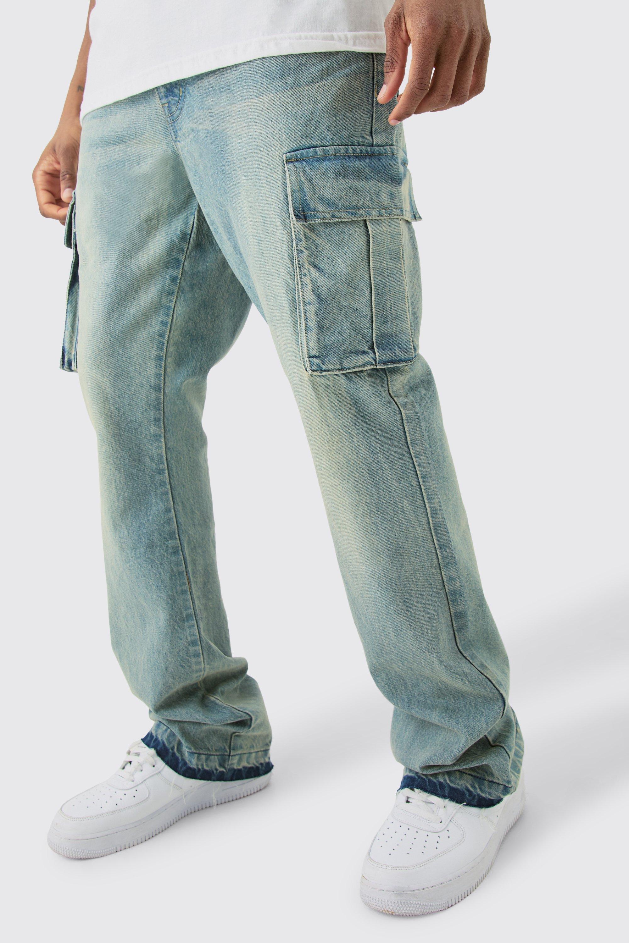Boohoo Tall Onbewerkte Flared Cargo Jeans, Antique Blue