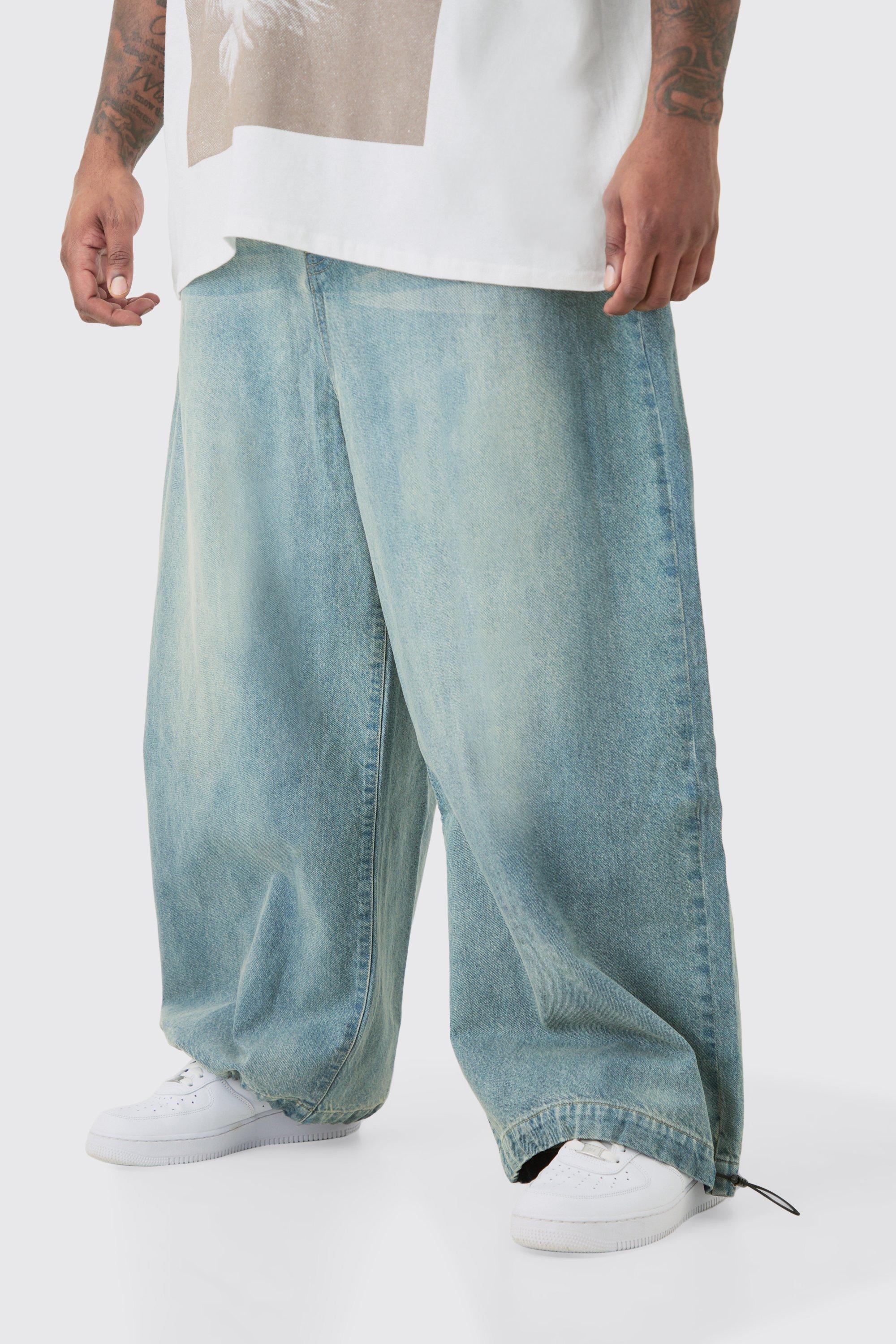 Mens Blue Plus Denim Parachute Jeans, Blue