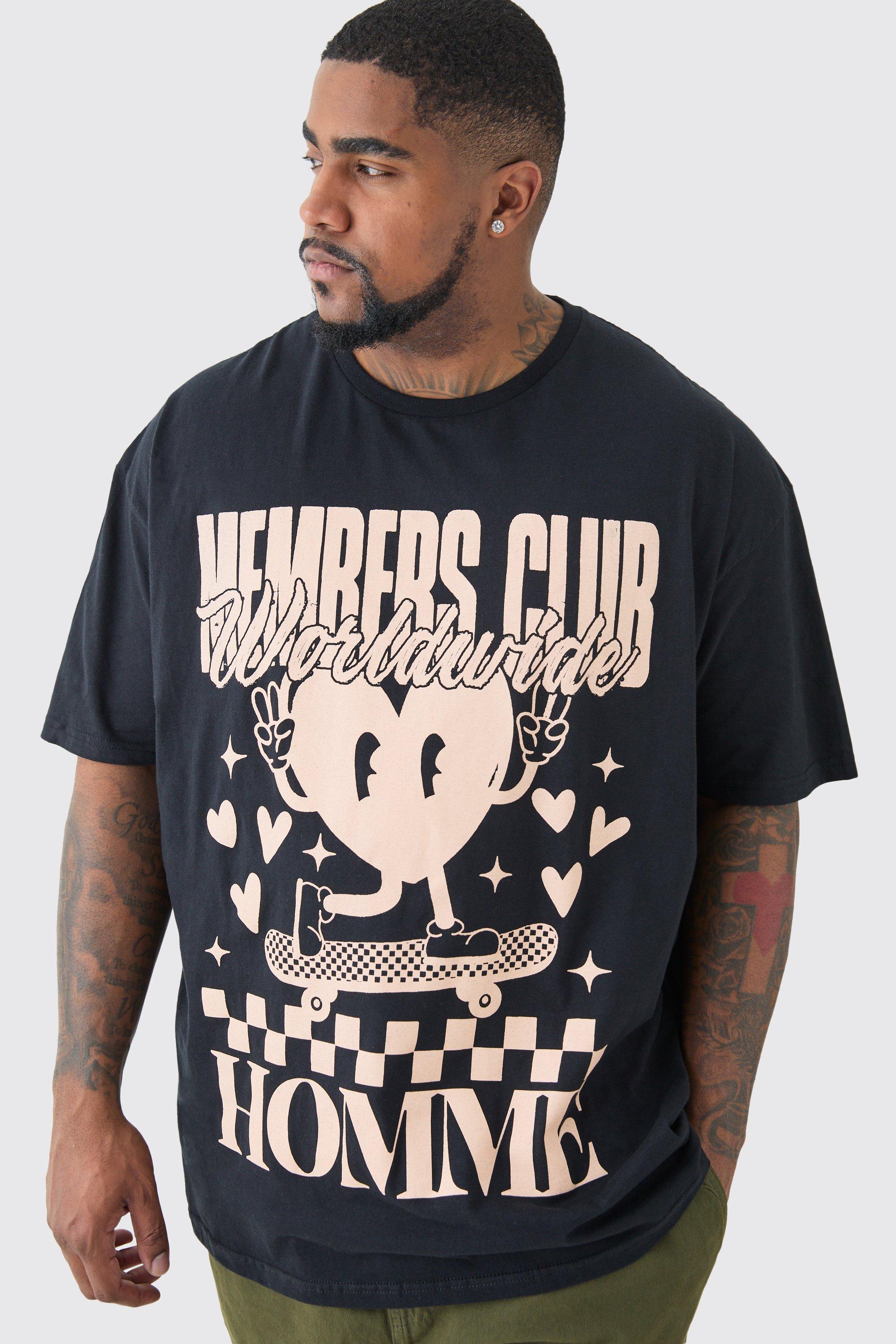 Image of Plus Members Club Worldwide T-shirt In Black, Nero