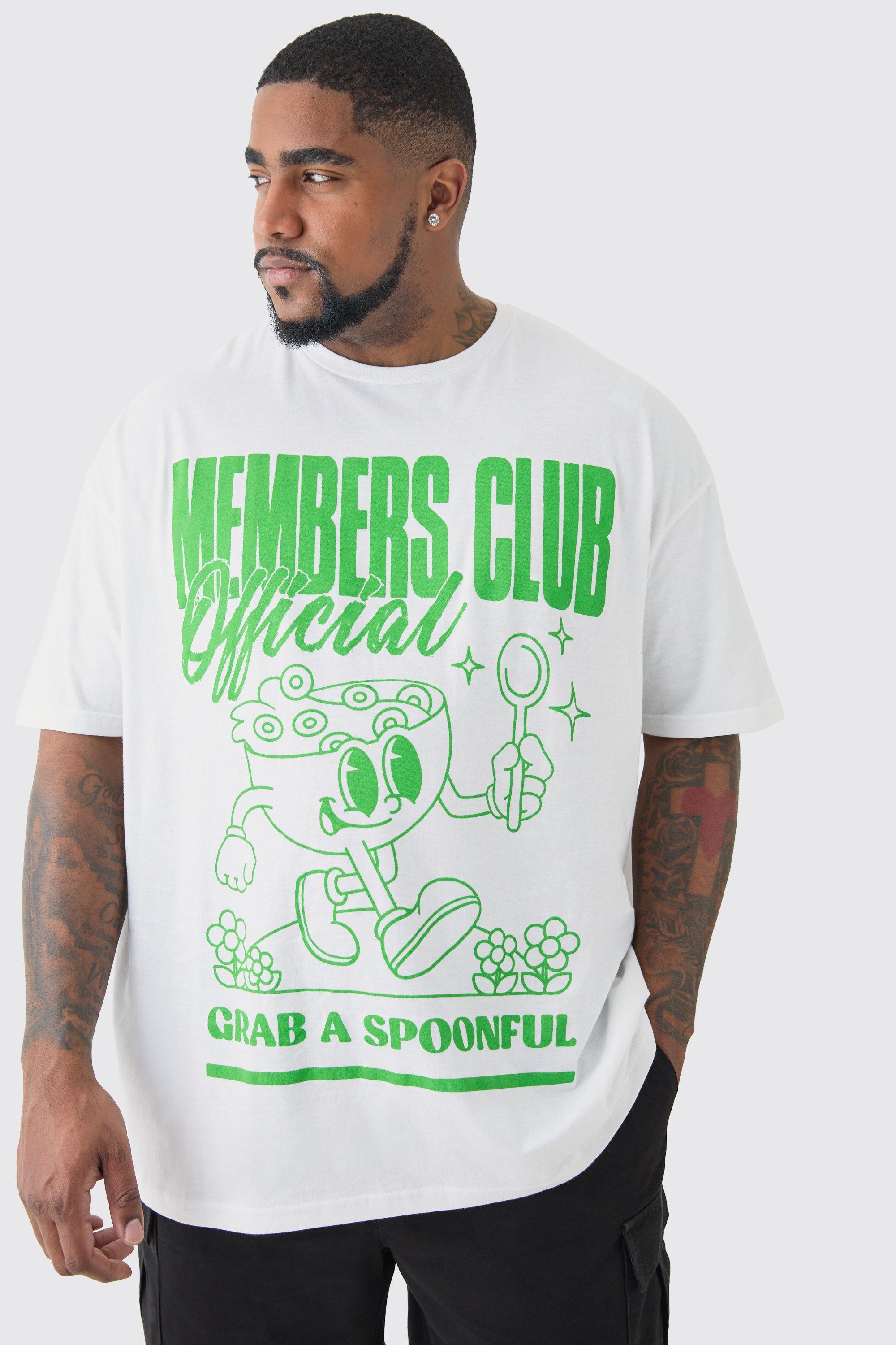 Mens White Plus Members Club Graphic Oversized T-Shirt, White