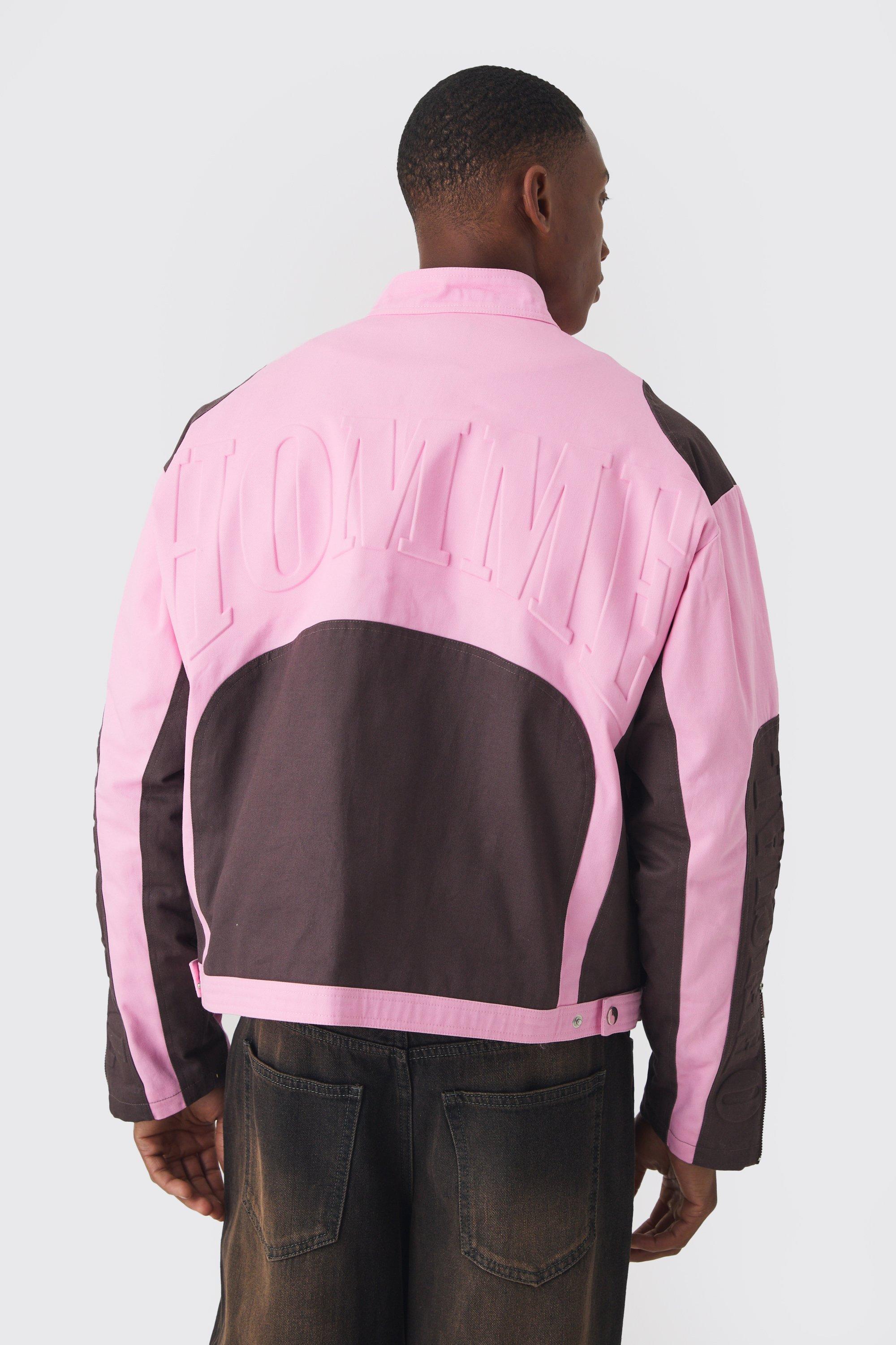 Giacca da moto squadrata in twill Homme rosa, Pink