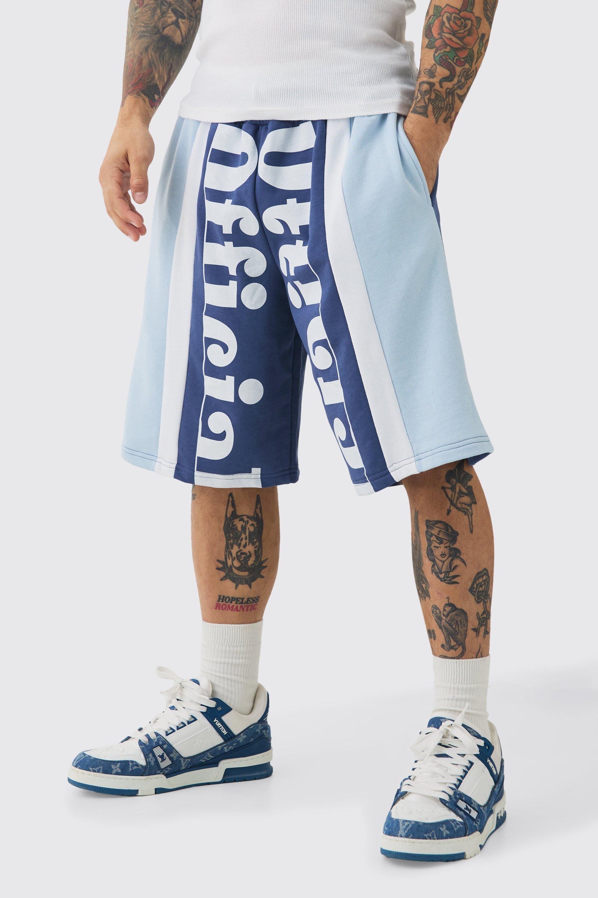 Mens Blue Oversized Long Length Official Loopback Shorts, Blue