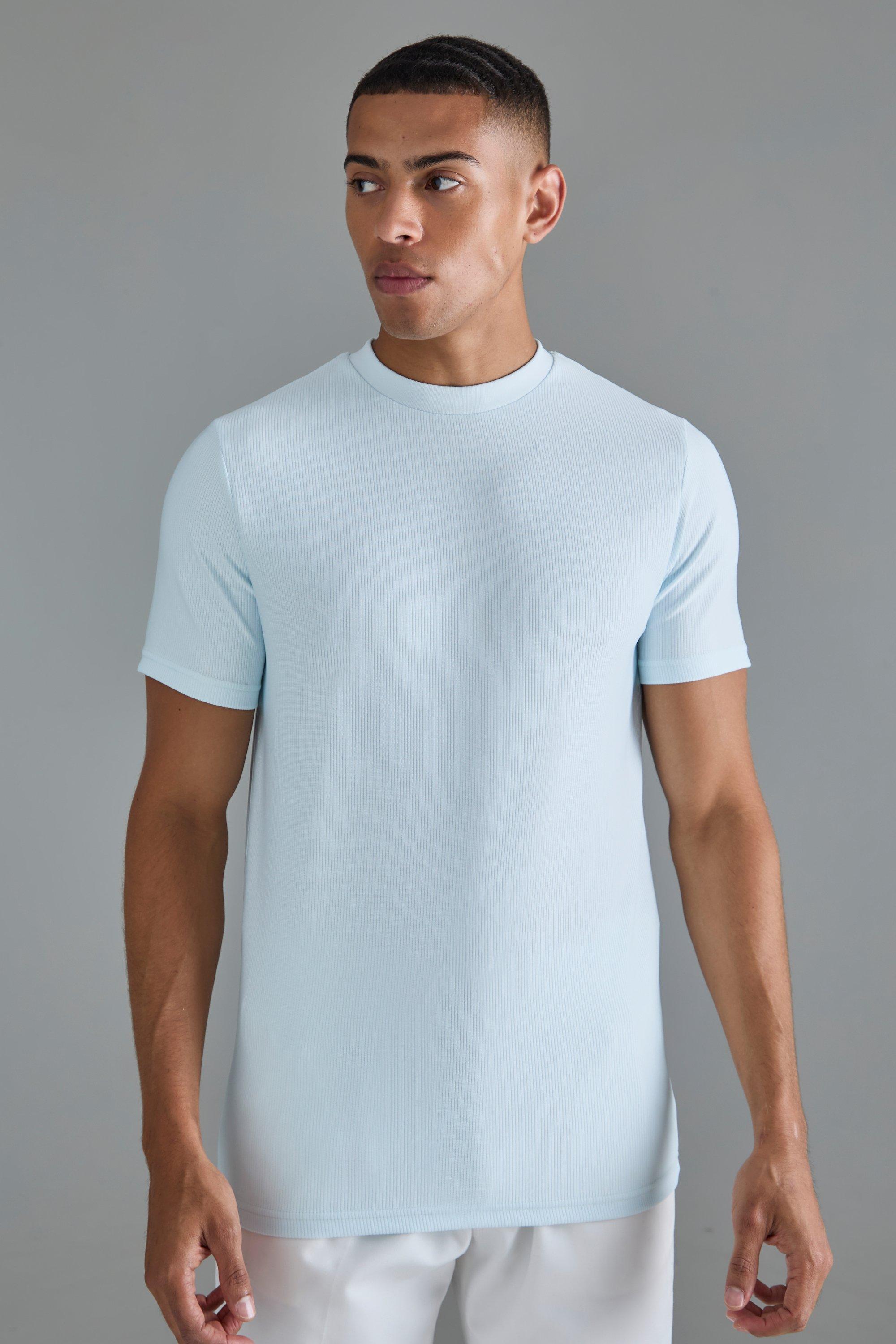 Mens Blue Slim Ottoman Rib T-Shirt, Blue