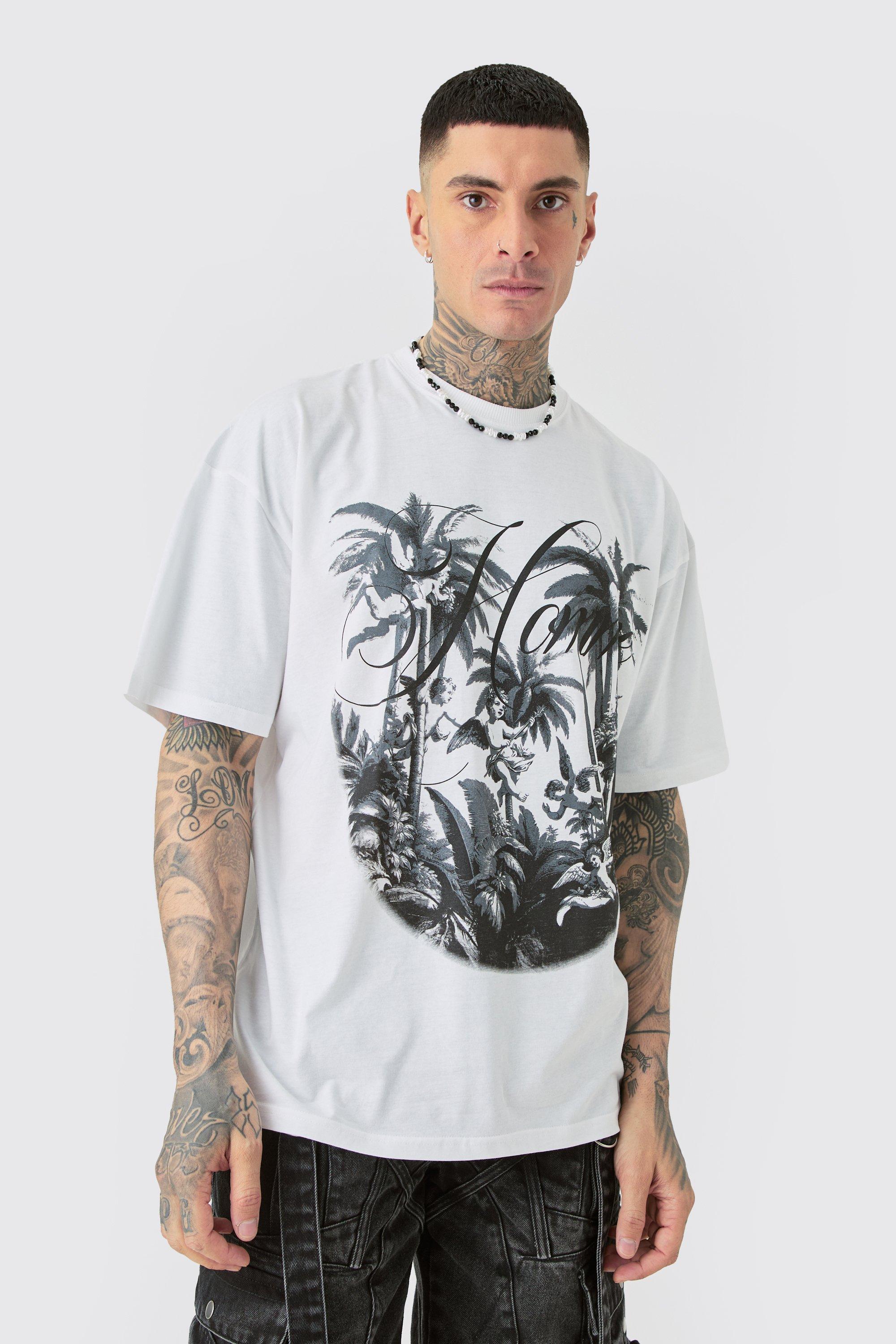 Image of Tall Oversized Palm Renaissance T-shirt In White, Bianco