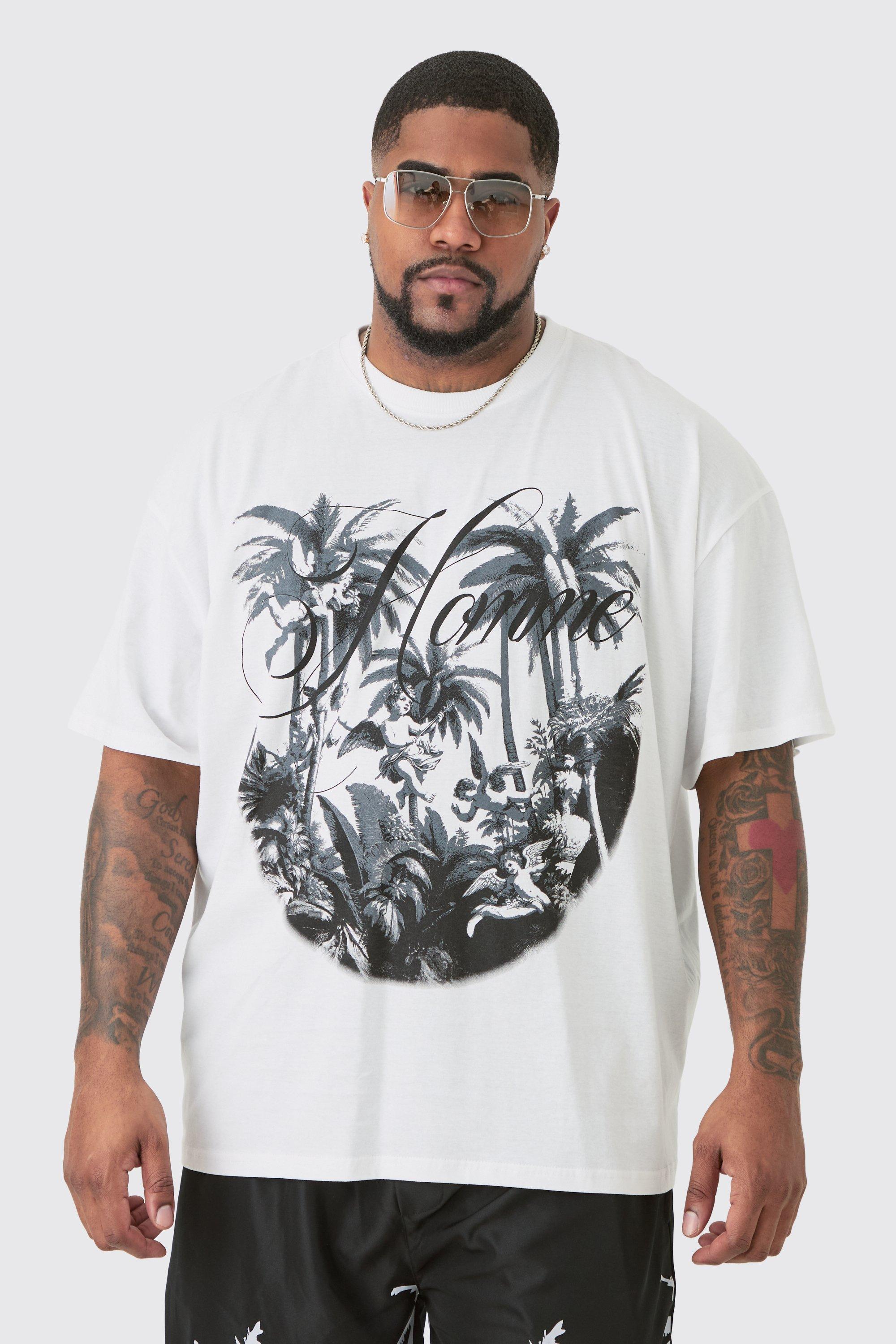 Image of Plus Oversized Palm Renaissance T-shirt In White, Bianco