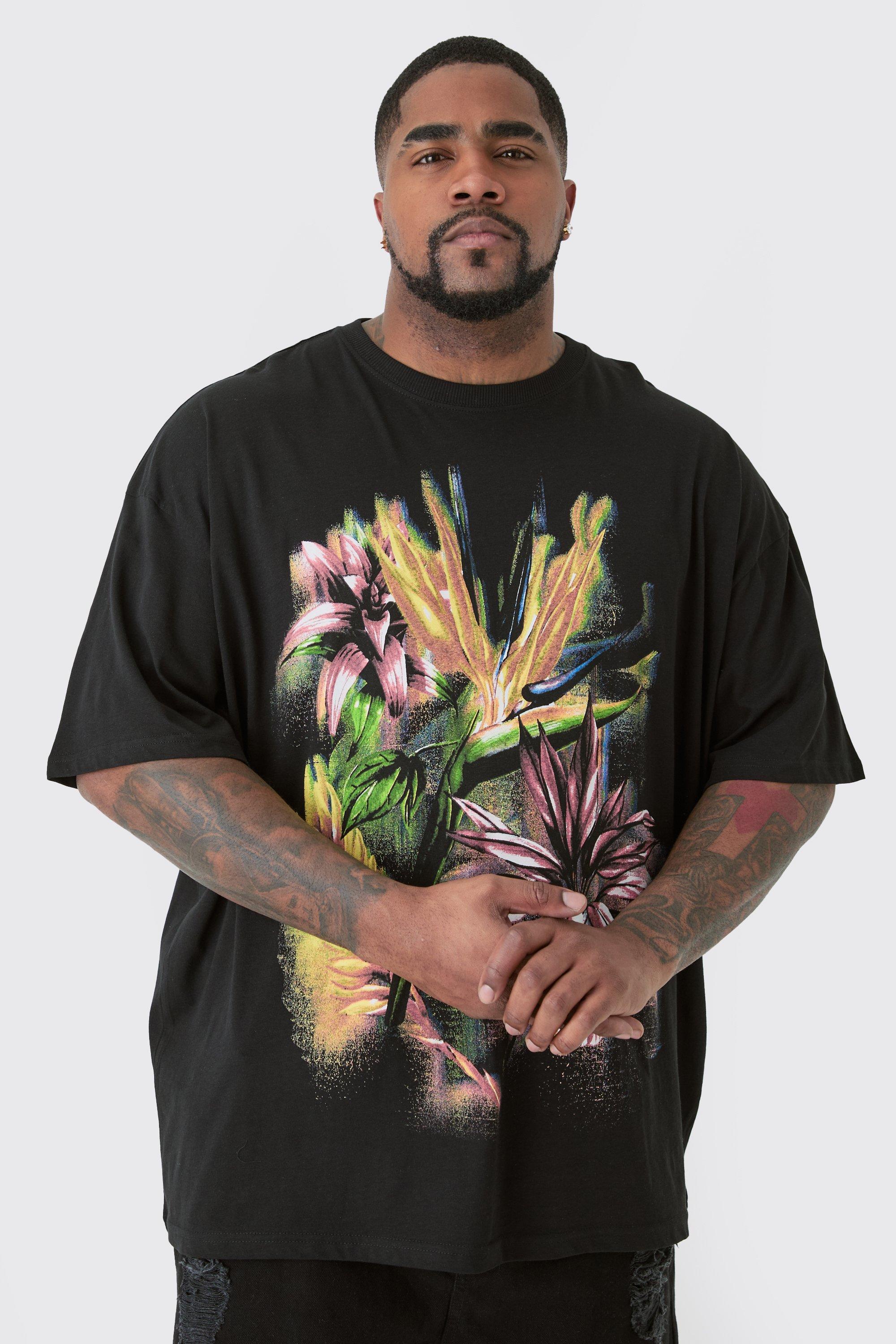 Image of Plus Oversized Multi Floral T-shirt In Black, Nero