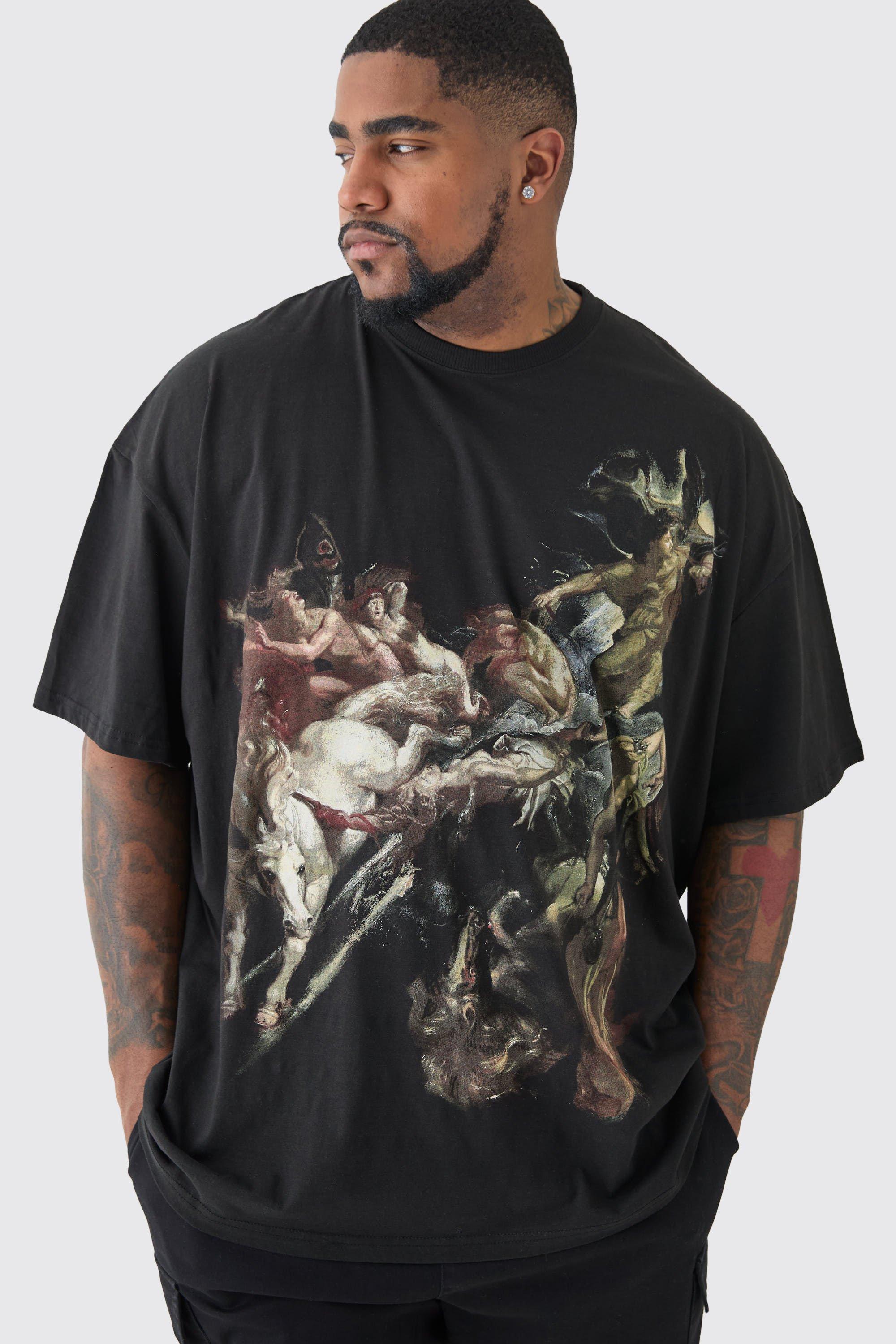 Image of Plus Oversized Renaissance Printed T-shirt In Black, Nero