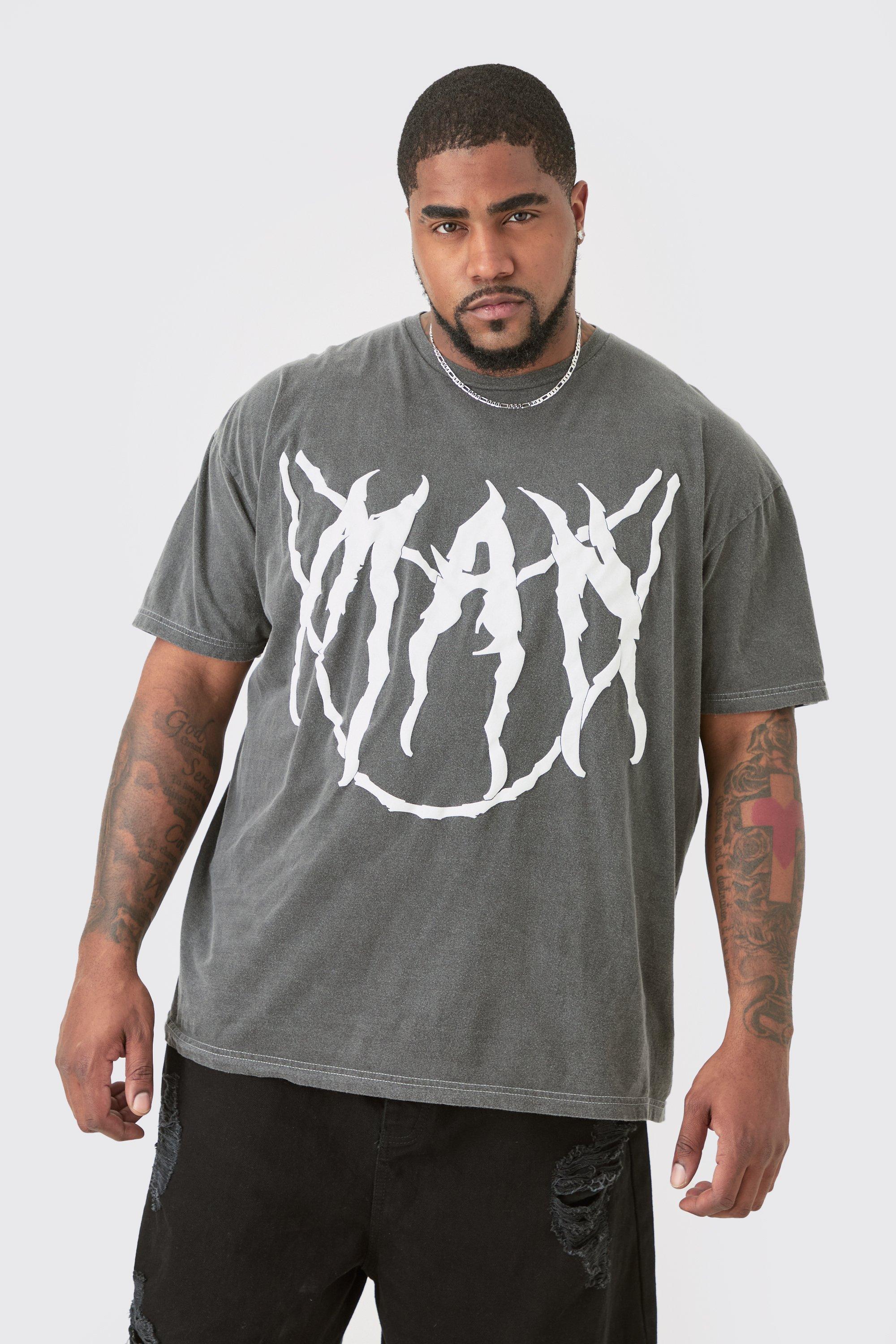 Image of Plus Core Man Chain Puff Print T-shirt In Grey, Grigio