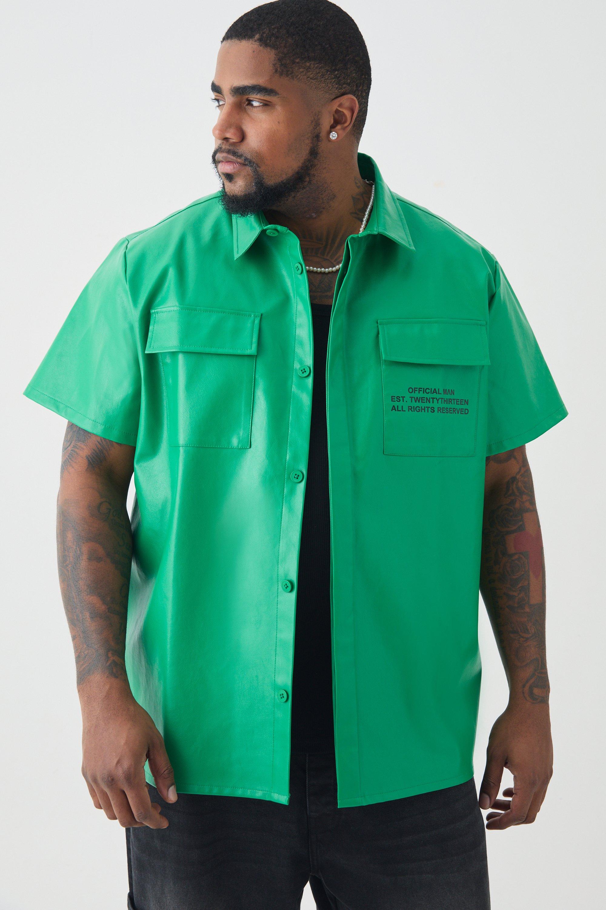 Mens Plus Pu Two Pocket Shirt In Green, Green