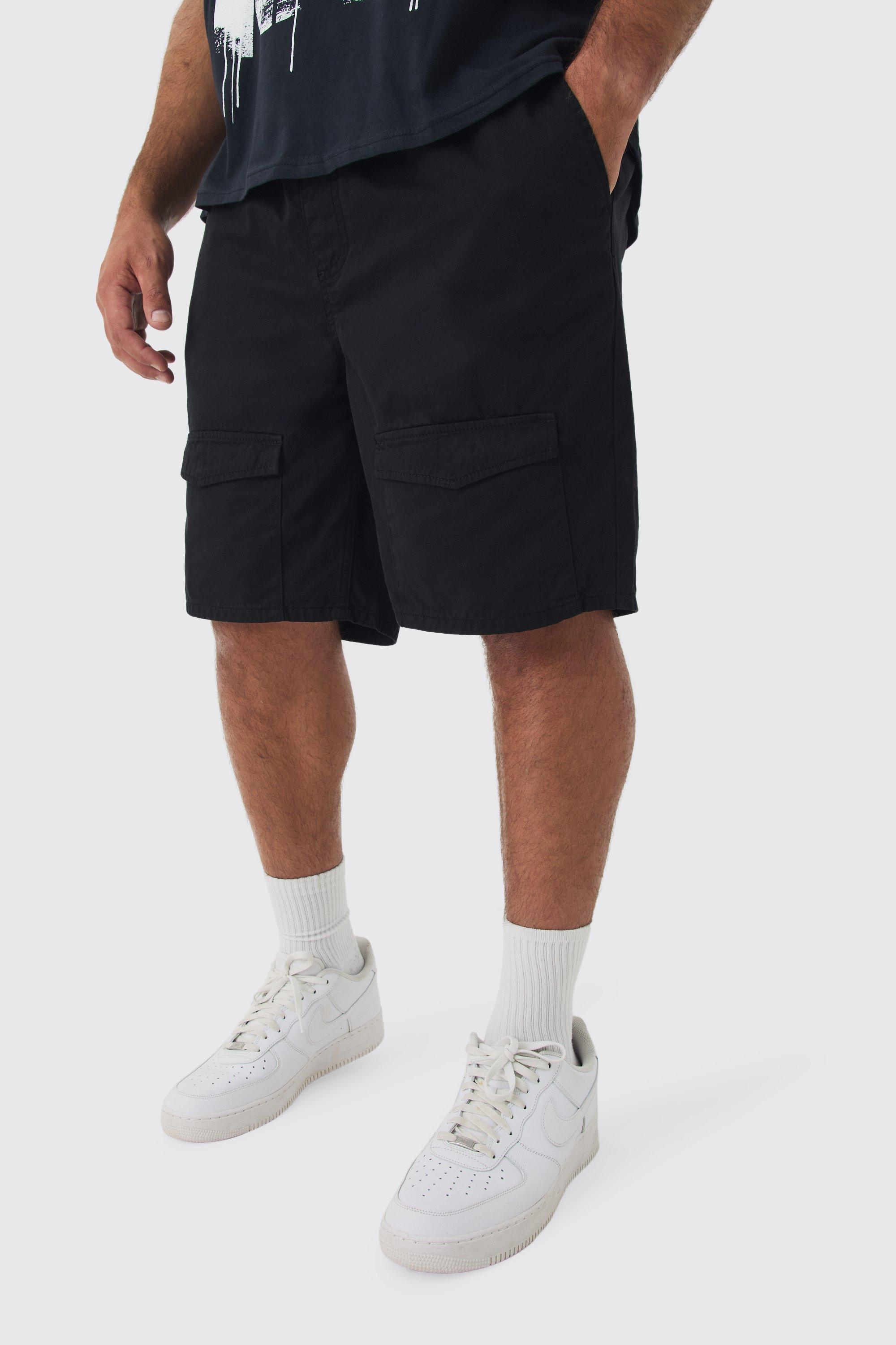 Mens Black Plus Elasticated Waist Relaxed Bungee Shorts, Black